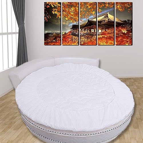 Miniatura 7 de Cubrecolchón redondo grueso, diseño acolchado, color sólido, cómodo, protector de colchón para cama de futón, diámetro de 78.7 in (79 pulgadas)