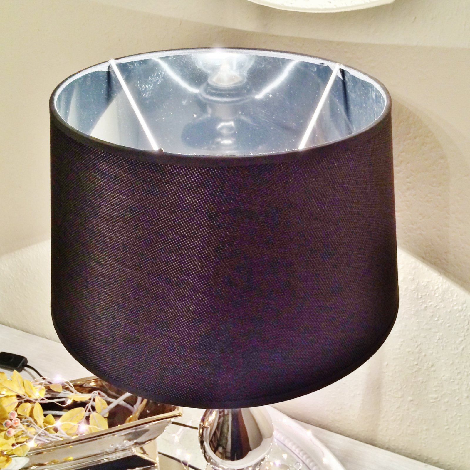 Keramik Lampen Lampenfuß Lampenschirm Tischlampe Nachttischlampe Tischleuchte (LOVELY 60 cm (Fuß: Silber - Schirm: Schwarz))