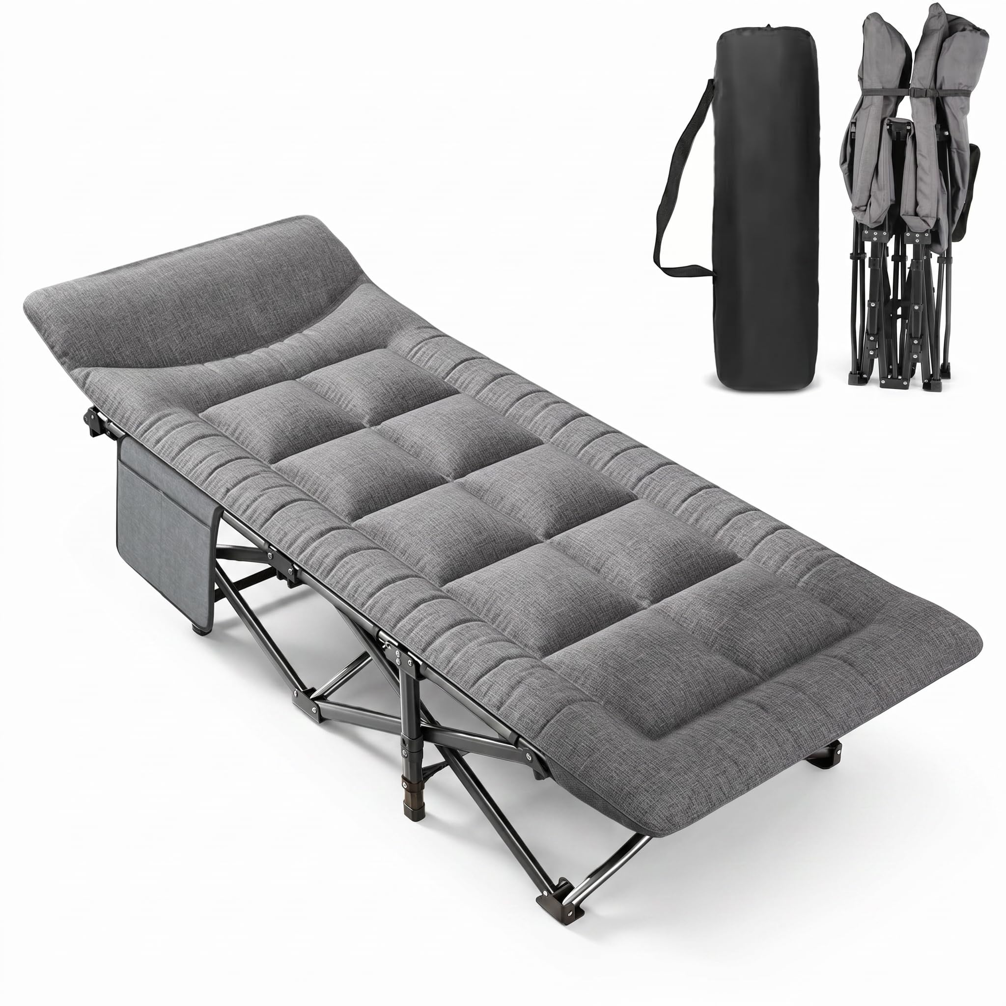 Lettino da campo con materasso, letto per gli ospiti, pieghevole, con borsa per il trasporto e tasca laterale, letto pieghevole 65 x 190 cm, portata 200 kg, lettino da campeggio per adulti, per