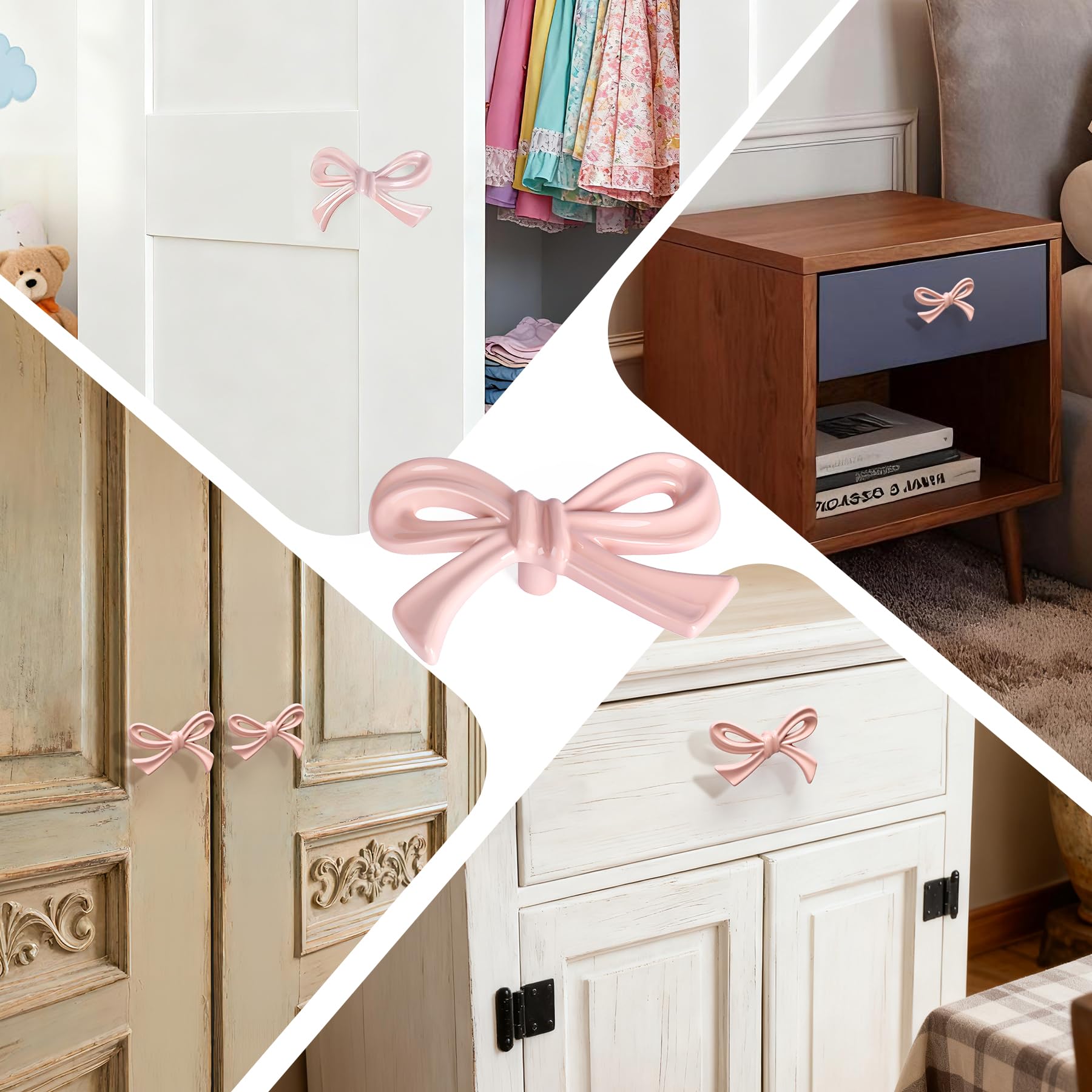 pink dresser knobs for nursery CEYMIO 8 Pack Pink Bow Dresser Knobs, Small Decorative Cabinet Drawer Pull Handles for Girls Bedroom and Nursery Room Decor