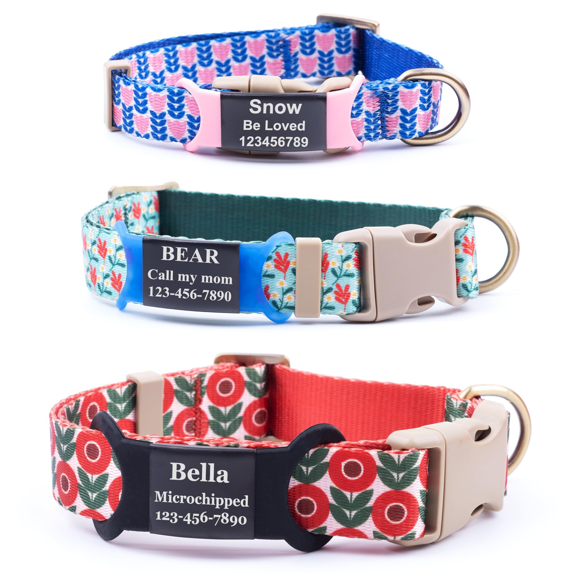 Dog Collar with Classic Custom Engraved Black Plate with Customized Text for Large Medium Small Dogs (Travel Style)