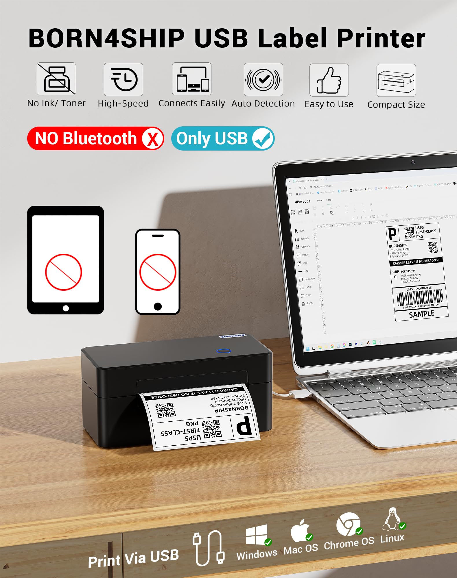 Imprimante thermique USB 4 x 6 pour étiquettes d'expédition DHL Amazon Ebay Etsy UPS compatible Windows Mac OS Linux