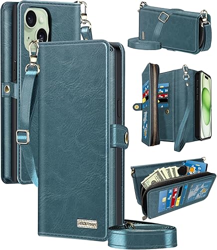 SiHPuoy Funda de cuero para Apple iPhone 15 Plus con soporte para tarjetas, accesorios de teléfono para mujeres, hombres y mujeres, paquete de 2