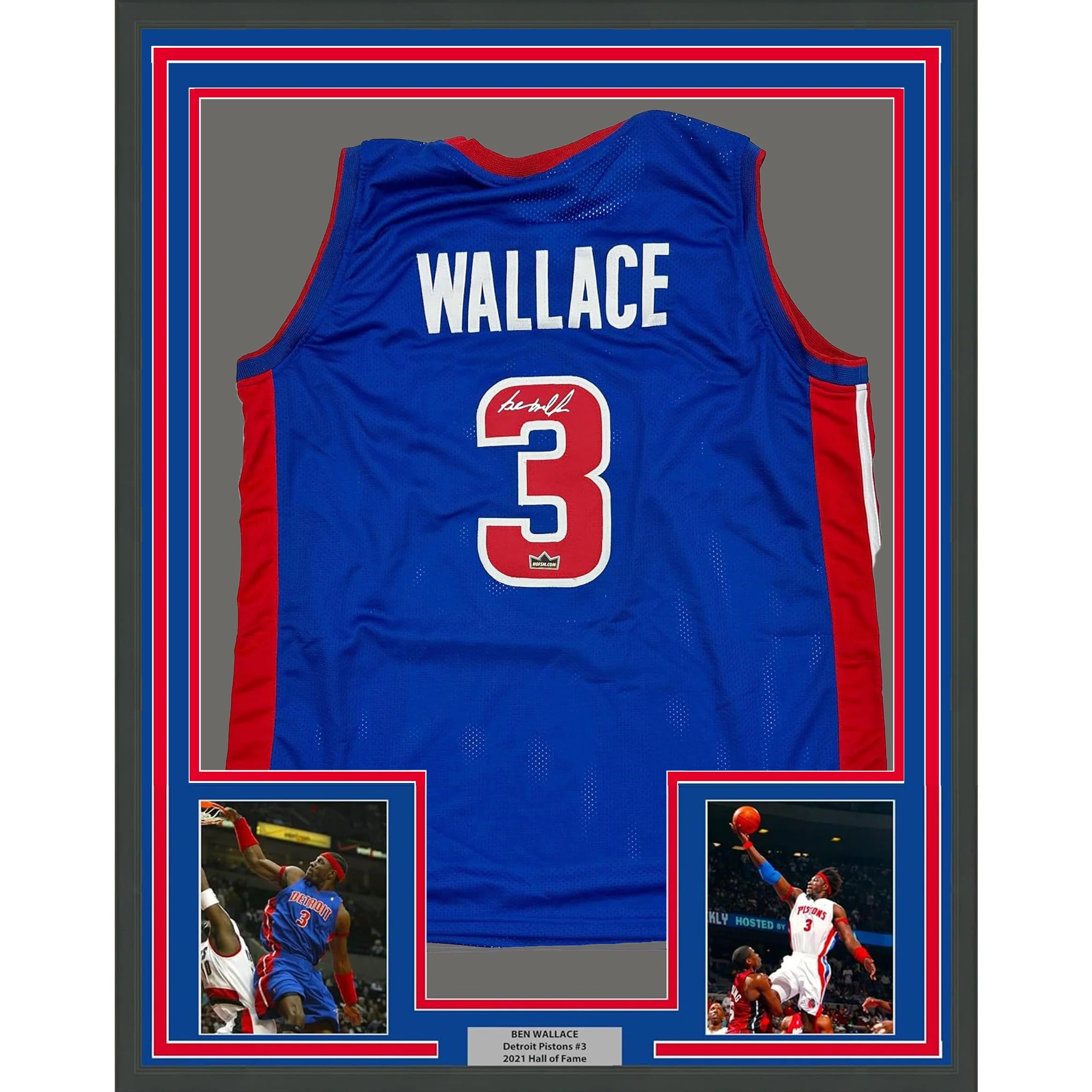Framed Facsimile Autographed Ben Wallace 35x39 Detroit Blue