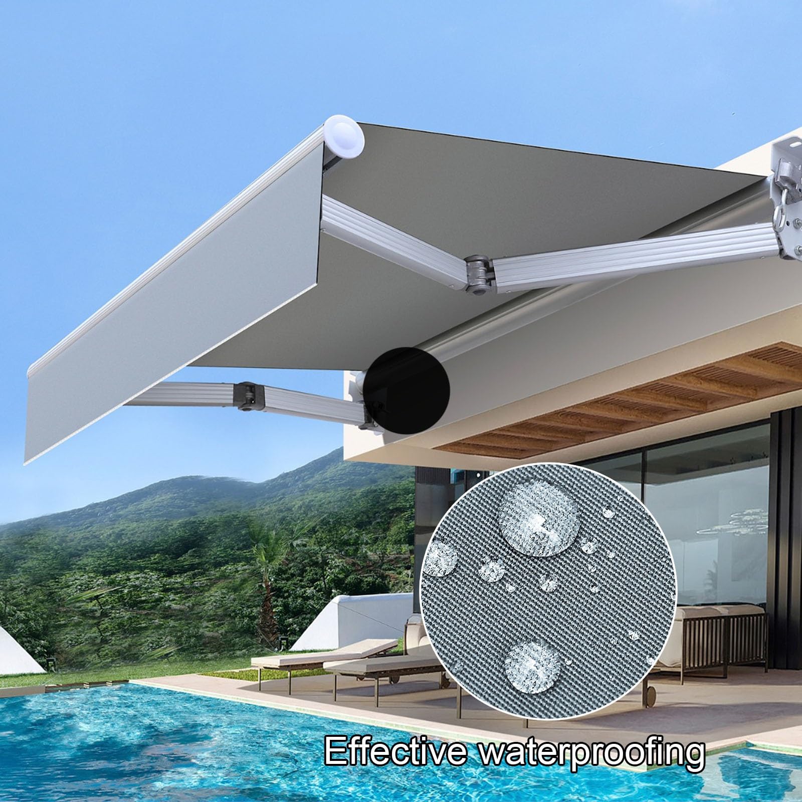 Tenda da sole retrattile con manovella, tessuto impermeabile e alluminio, 4 x 2 m, per esterni, per terrazza, giardino, terrazza, protezione UV, facile installazione