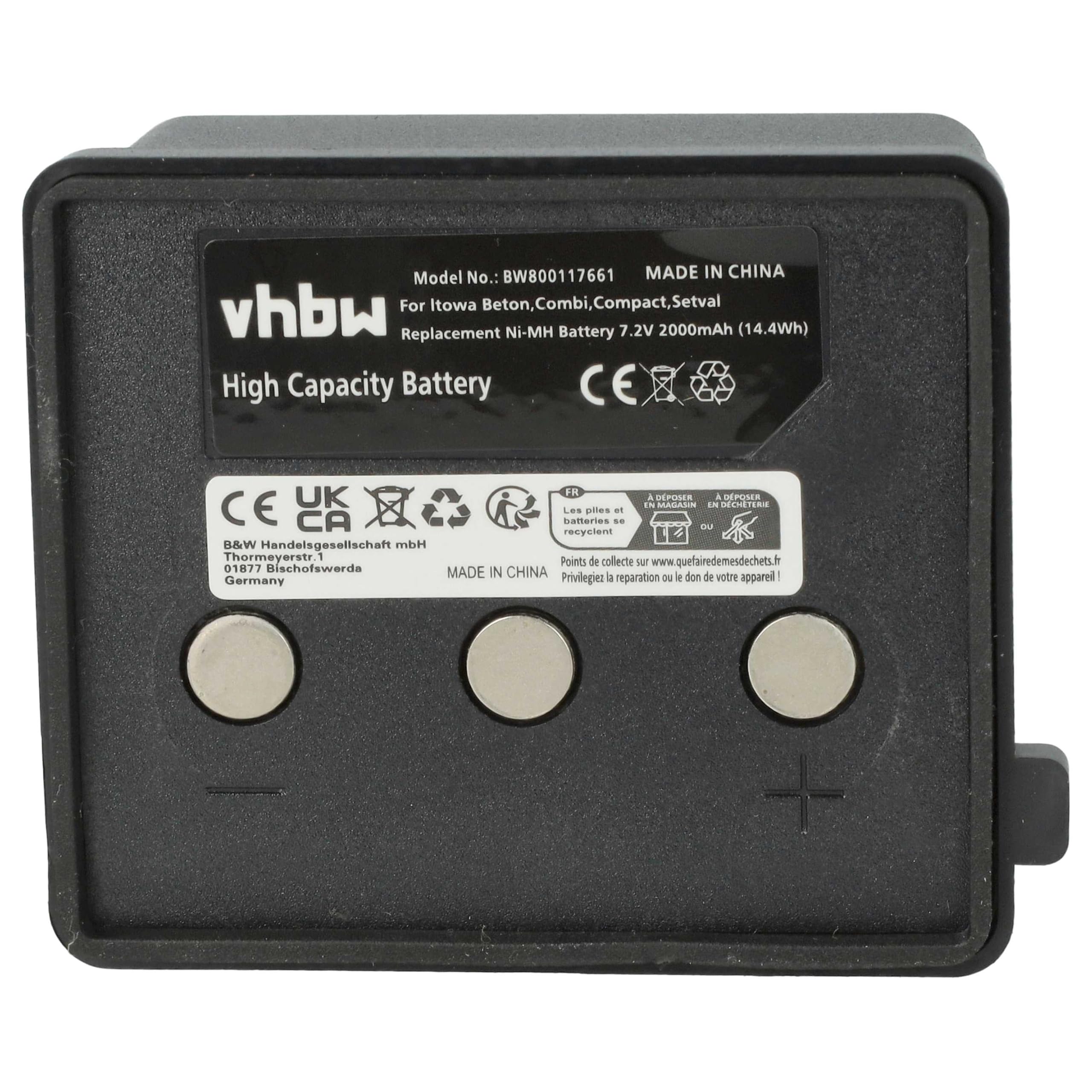 vhbw 2X batería reemplaza Itowa BT7223, BT7223MH para Mando a Distancia, Control Remoto (2000 mAh, 7,2 V, NiMH)