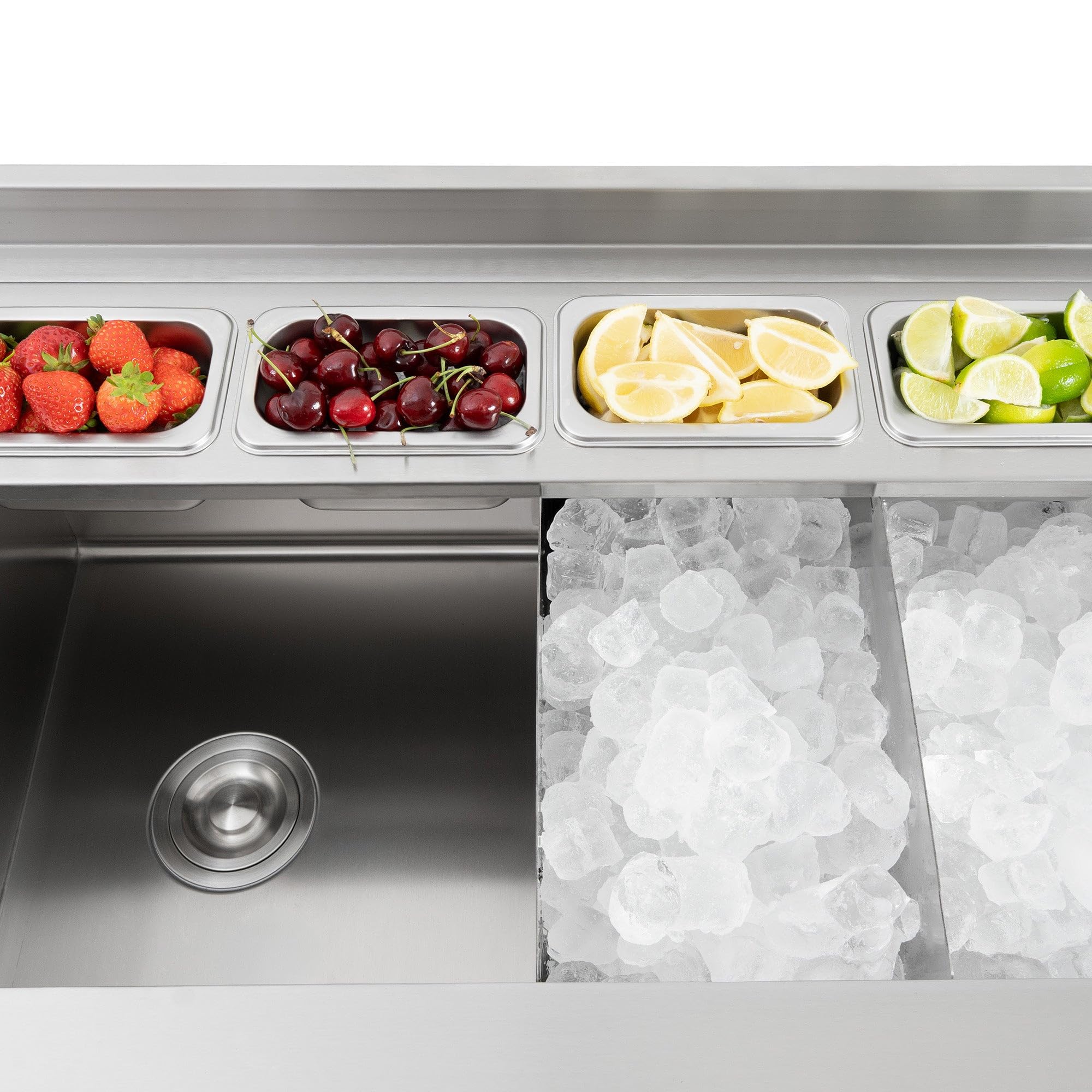 Estación de Coctelería Premium de Acero Inoxidable, Fregadero, Grifo 360°, Compartimentos para Hielo, Riel Portabotellas y Accesorios Incluidos, Para Bares y Restaurantes