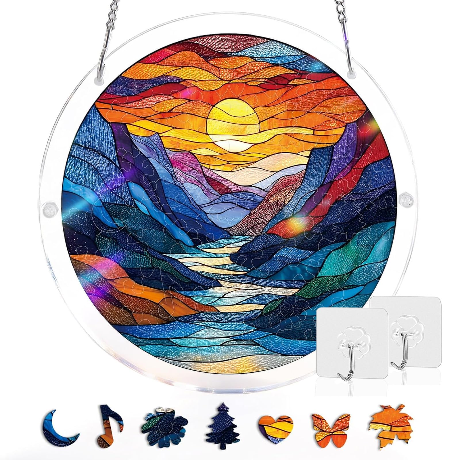 Acrylic Puzzle Suncatcher 83 Pieces, 7.4 Inch, DIY Window Hanging Decoration for Home & Garden, for Women, Men, and Moms, Ideal for Birthday or Home Decor,Style d,S (7.4in) — view 8