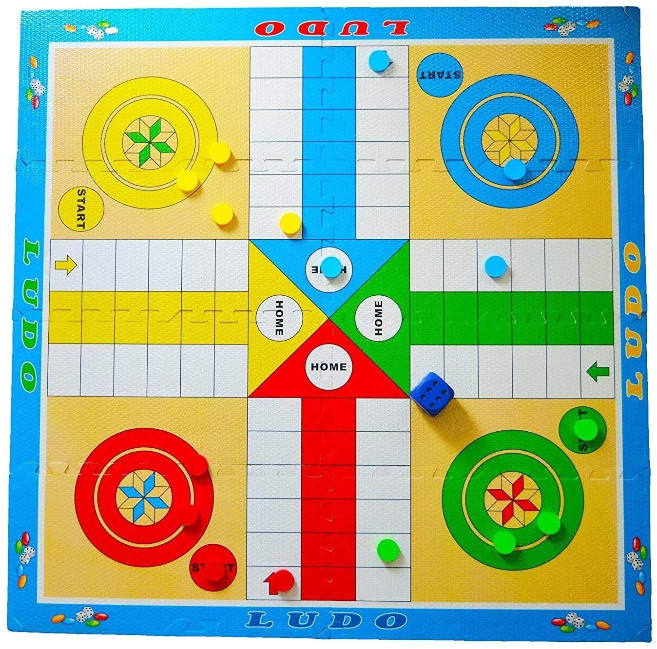 Aliza Play-Mat Giant Traditional Ludo Kit | Blue Green Red Yellow