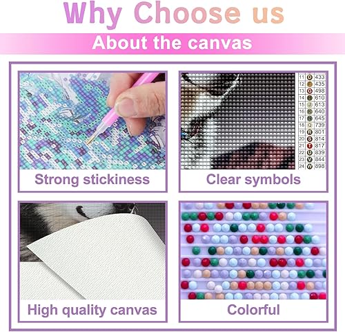 Miniatura 4 de Kits de pintura de diamantes para adultos, kits de pintura de diamantes de taladro completo redondo 5D, kits de pintura de diamantes Nerdy Husky