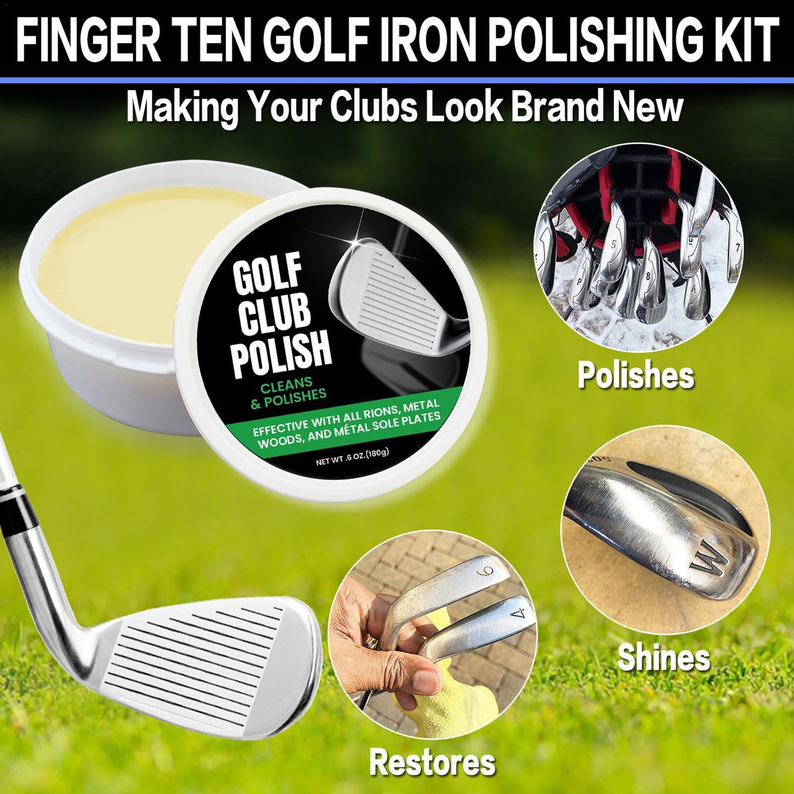 Pasta lucidante per mazze da golf, balsamo lucidante per mazze da golf, balsamo lucidante per mazze da golf, rimozione graffi inodore, kit di attrezzi da golf per tutti i ferri da golf