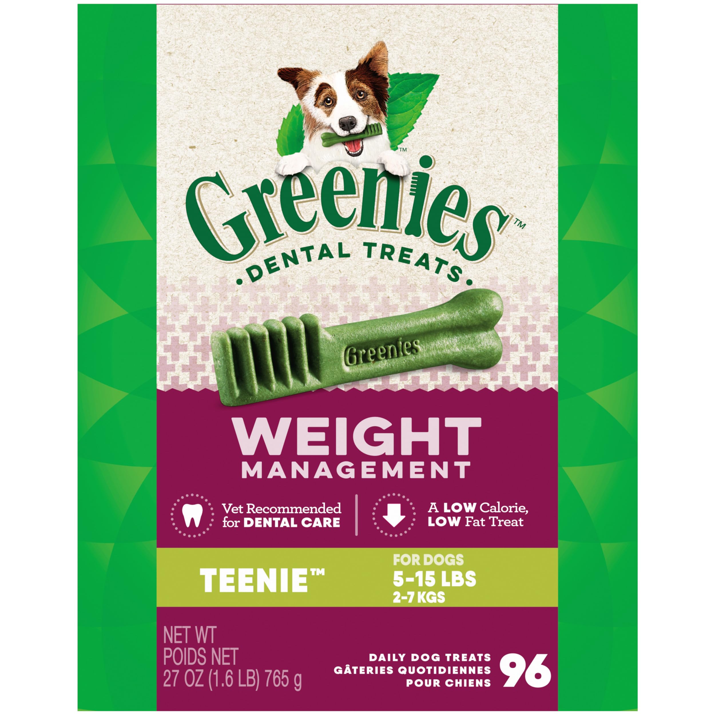 GREENIES Weight Management Dental Dog Treats, Teenie, 96 Tre