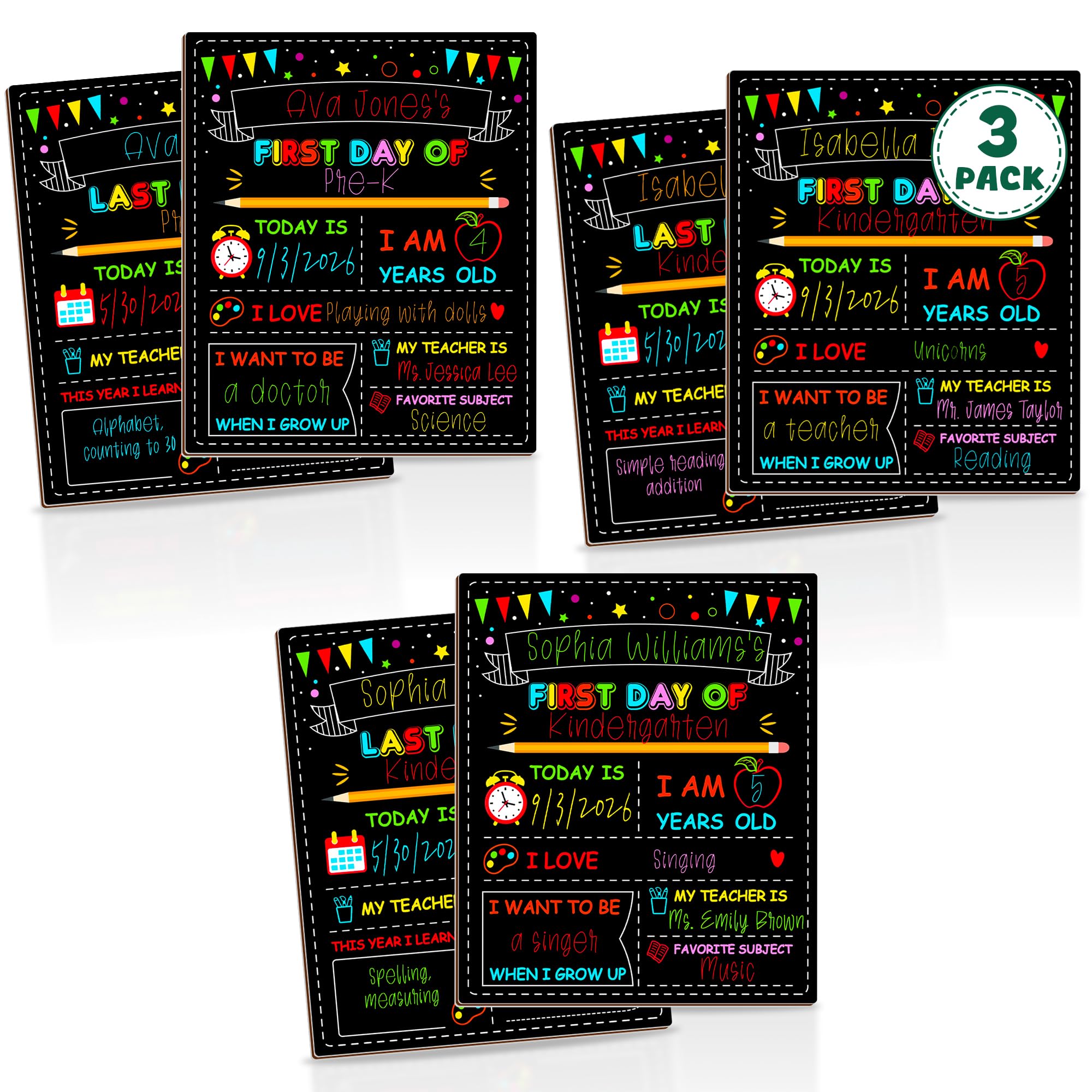 3PCS 1st Day of School Sign Board, Back to School Chalkboard for Kids