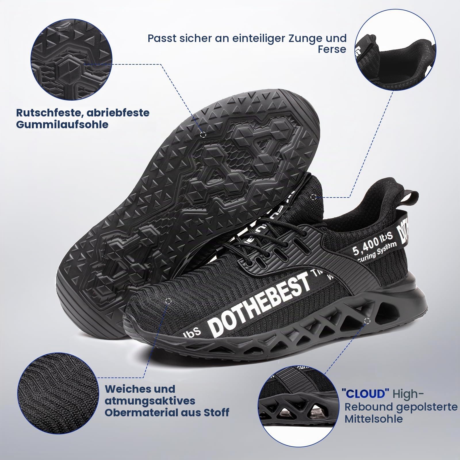 Furuian Sicherheitsschuhe Herren Damen Leicht Arbeitsschuhe Herren sportlich Atmungsaktiv Sneakers mit Stahlkappe rutschfest Fitness Turnschuhe