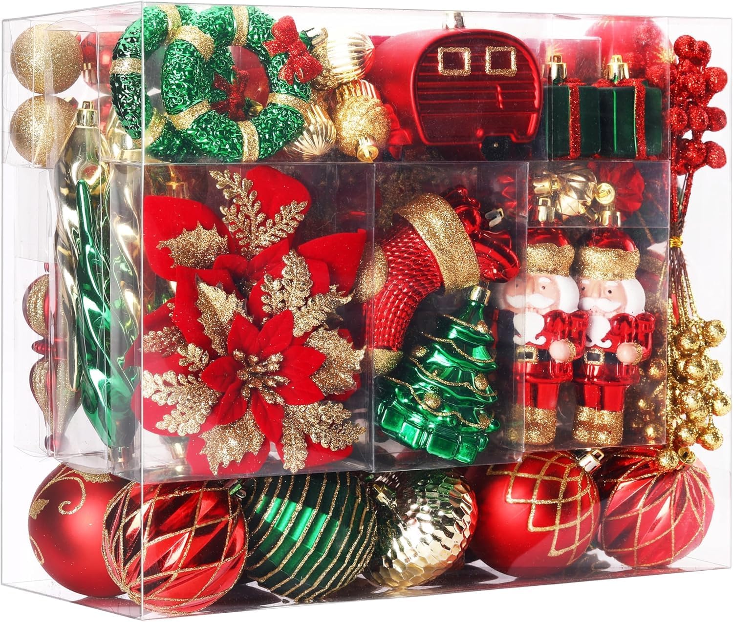 SHareconn 135pcs Christmas Balls Ornaments Set, Shatterproof Plastic Baubles for Xmas Tree Holiday Wedding Party Decorations with Hanging Strings, Red, Green and Gold SHareconn 135pcs Christmas Balls Ornaments Set, Shatterproof Plastic Baubles for Xmas Tree Holiday Wedding Party Decorations with Hanging Strings, Red, Green and Gold