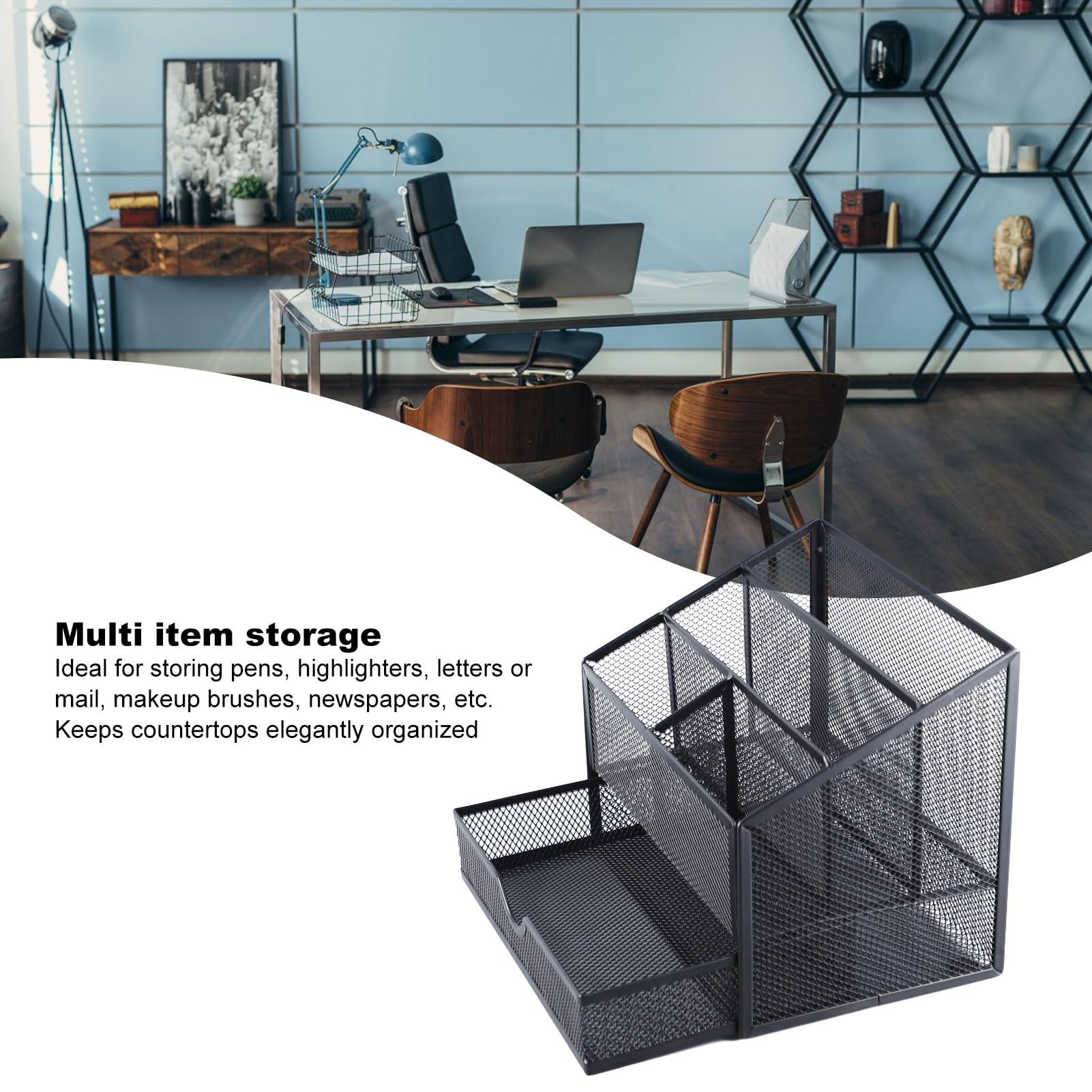 Organizador de Escritorio de Metal con Cajones Extraíbles Ranuras Compactas para Libros A4 A5 Bolígrafos Notas Organizador de Mesa de Oficina Elegante y Duradero