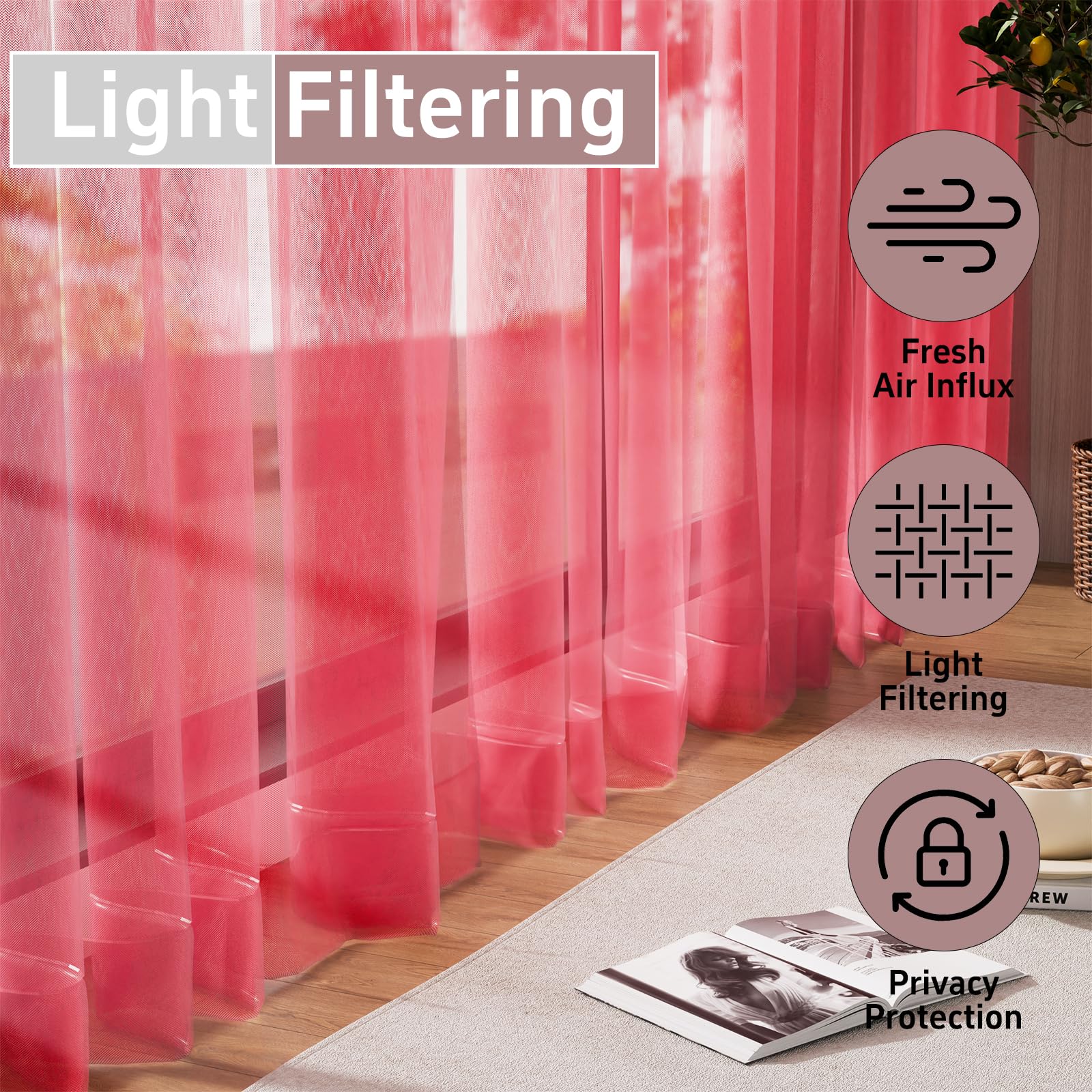 Pacok Red Voile Curtains - Image 4