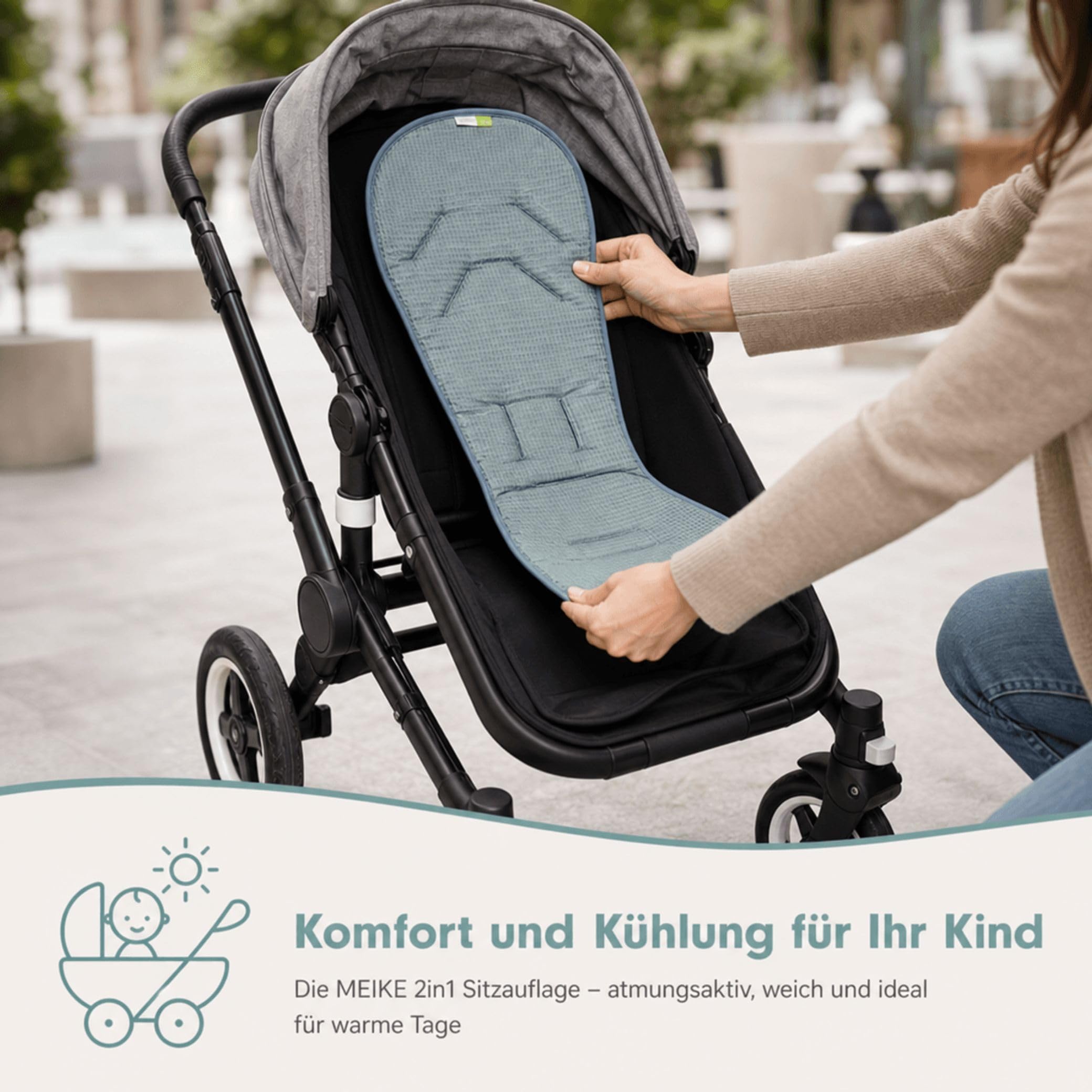 MEIKE 2in1 Sitzauflage Universale Sitzeinlage für Kinderwagen und Buggy 100% Baumwolle waschbar atmungsaktiv