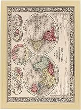 Nacnic Geographic Posters in Vintage Style The World in Hemispheres Illustrations of Ancient World Maps in Sepia Tones A3 Size with Wood Colour Frame.