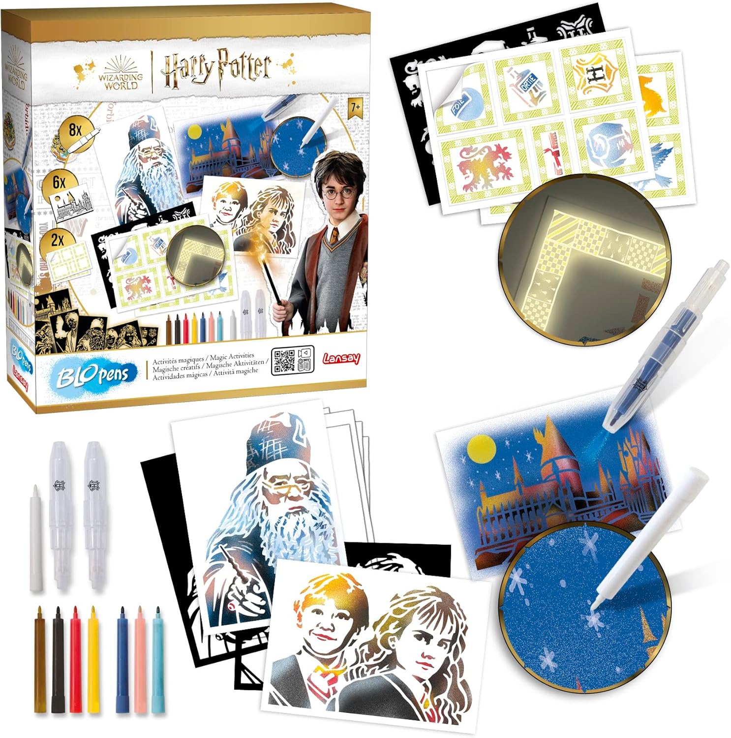 Lansay Blopens Harry Potter : Set Créatif avec Feutres à Souffler, Pochoirs et Stickers pour Enfants dès 7 Ans