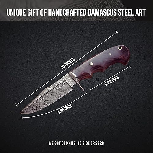 Miniatura 2 de BIGCAT ROAR Cuchillo de caza de Damasco hecho a mano, cuchillo de caza de hoja fija Bushcraft con funda y mango de madera de nogal, cuchillo de