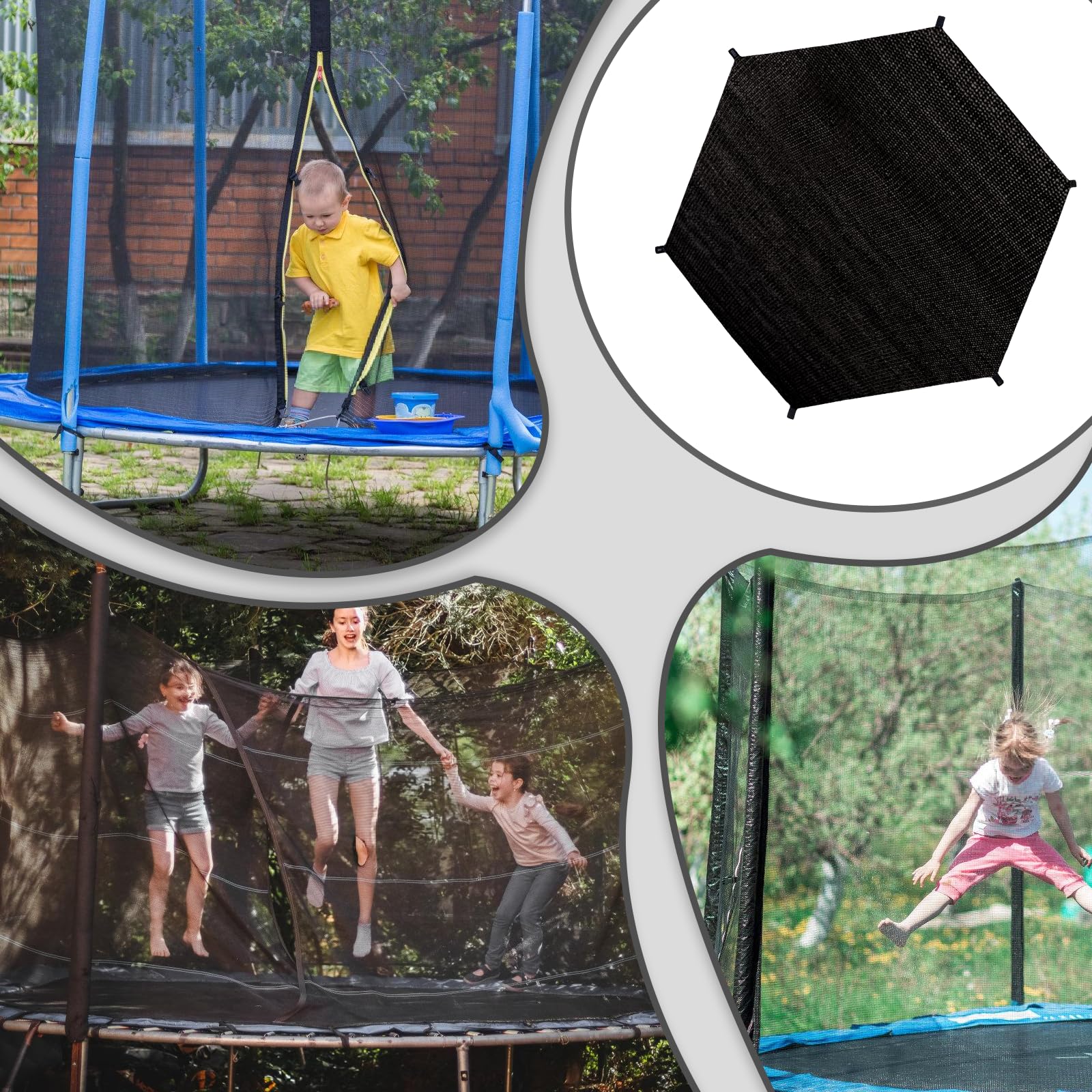 Trampolin Sonnenschutz Abdeckung: Ø 244cm Trampolin Überdachung Abdeckung für 6-Stangen-Trampolin, Schwarz Trampolin Sonnenschutznetz UV-Beständige, Trampolin Zubehör Sonnensegel Trampolin