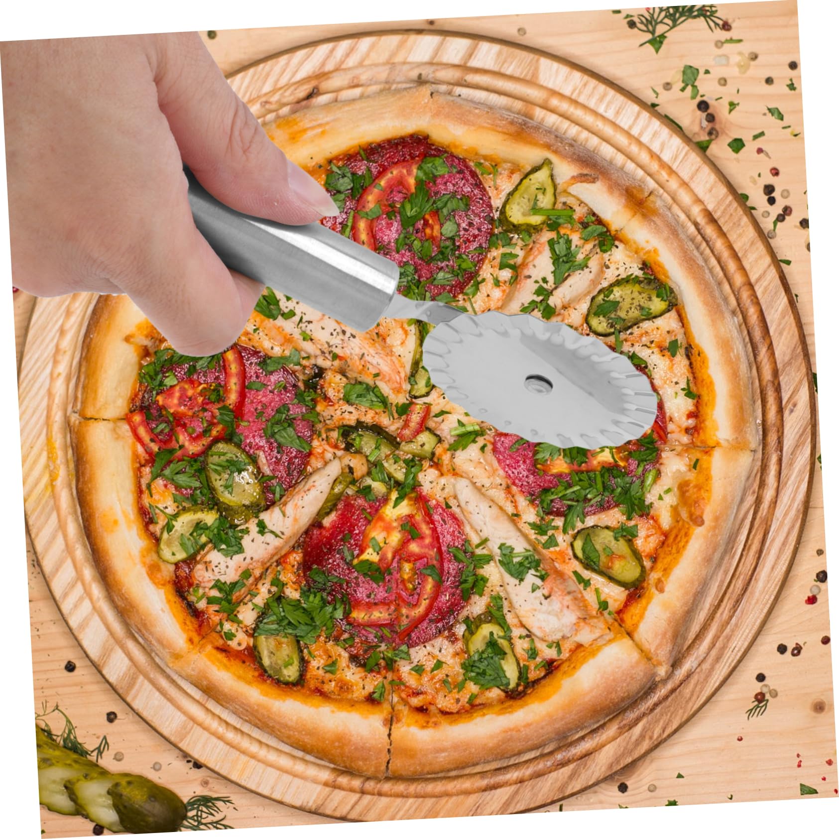 DINHEAROM Stainless Steel Pastry Cutter with Wheels for Effortless Pizza and Ravioli Slicing Commercial Grade Food Slice Tool for Home Baking and Kitchen Use