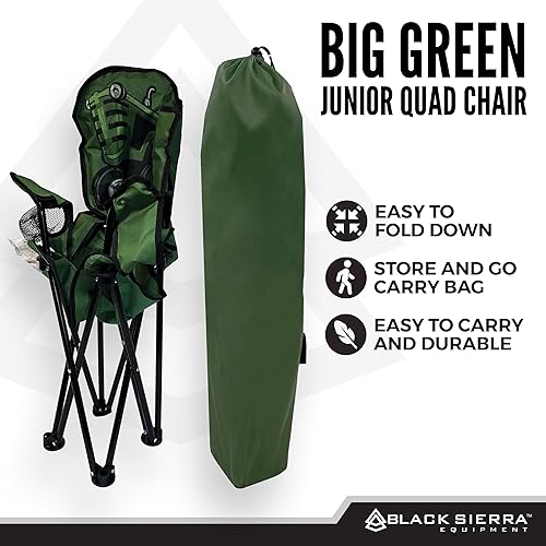 Miniatura 9 de Silla plegable Black Sierra para camping, playa, patio trasero, eventos deportivos. Para niños de 3 a 10 años. Viene con portavasos y bolsa de