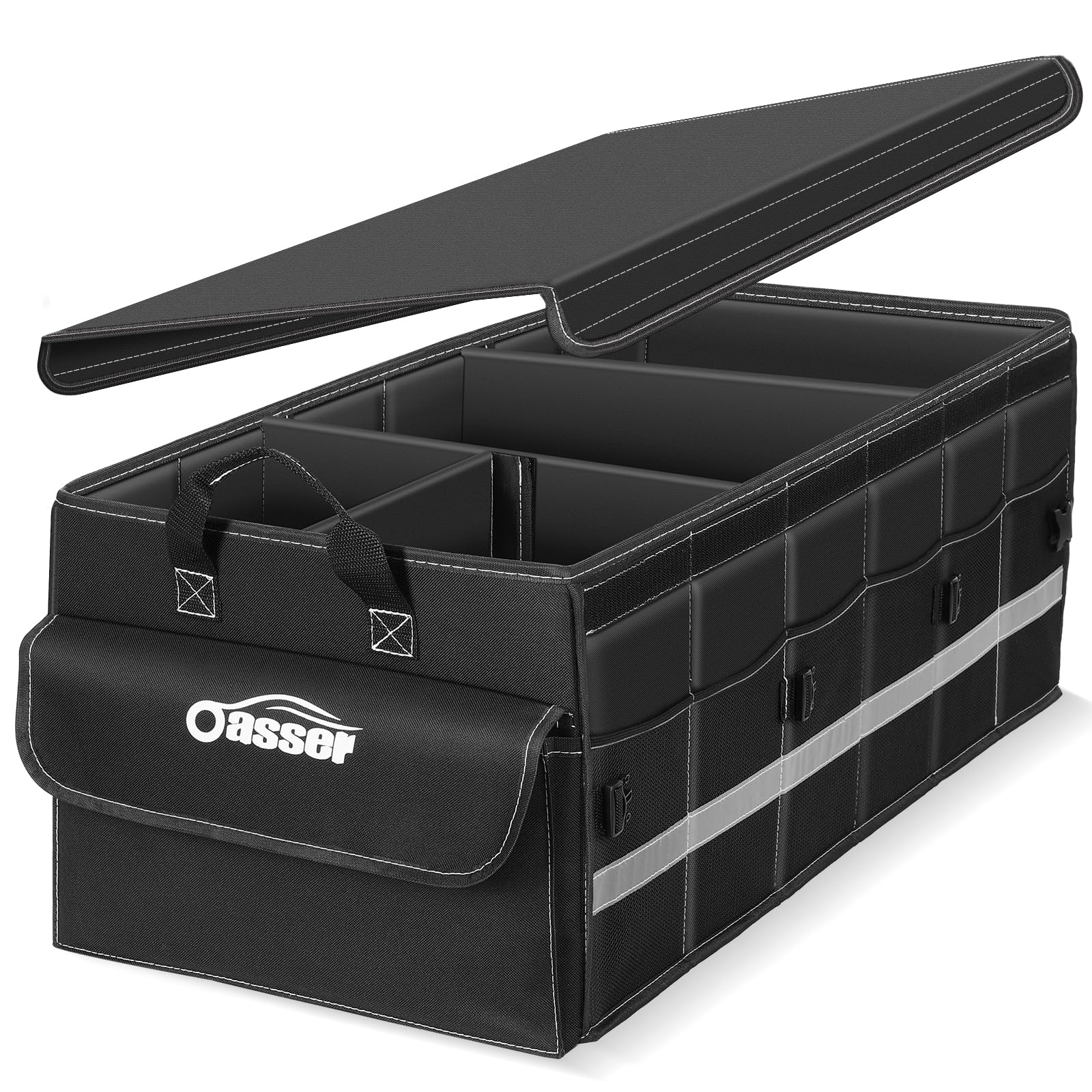 Oasser Kofferraum Organizer faltbar 95L mit integrierter 20L Kühltasche und Deckel Auto Organizer 50kg Tragkraft vielseitig einsetzbar extra groß XXL