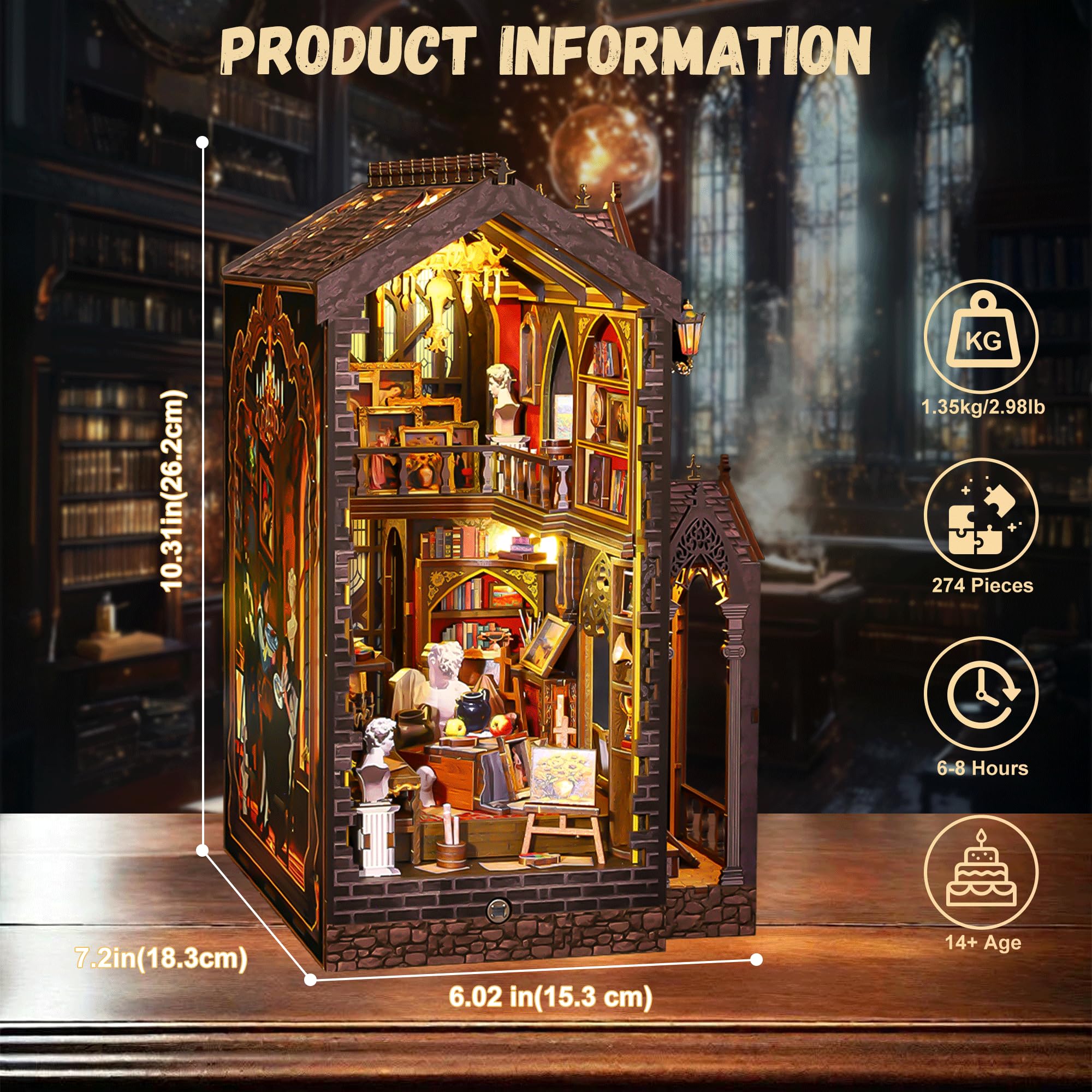 Kit Book Nook Fai-da-te: Libreria In Miniatura Con LED, Cornice Da Parete