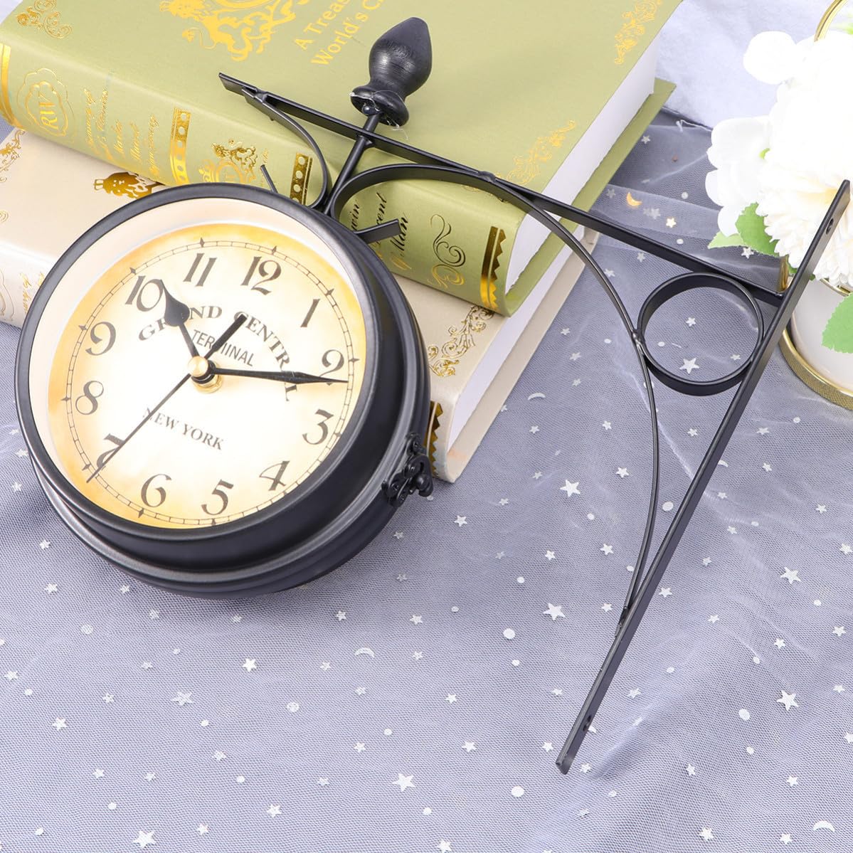 Reloj Estilo Europeo Clásico de Hierro de Pared de Doble Cara Negro