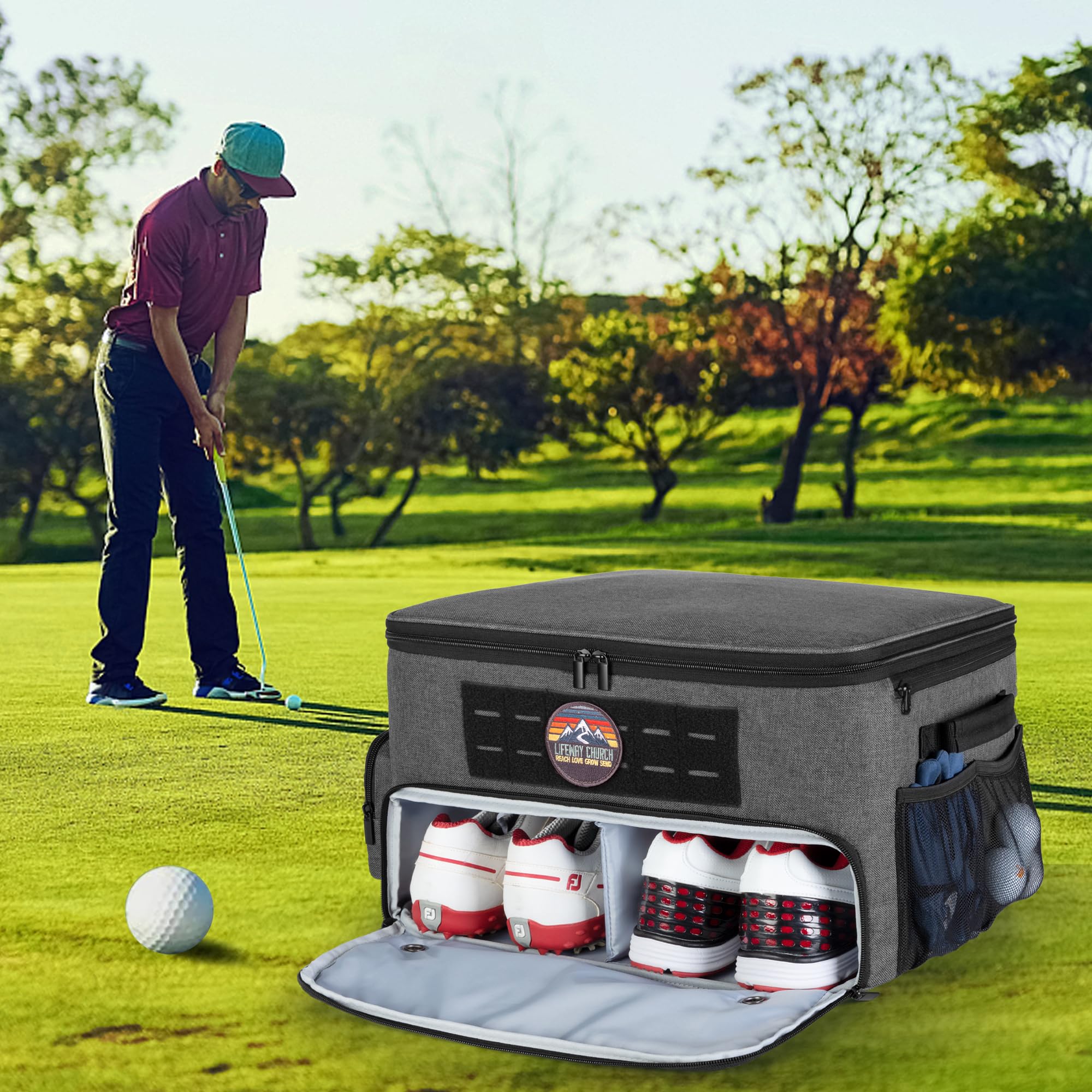 GOBUROS Organizador de Maletero de Golf, Bolsa para Botas de Golf con Compartimento Separado para 2 Pares, Organizador de casillero de Coche de Golf para Accesorios