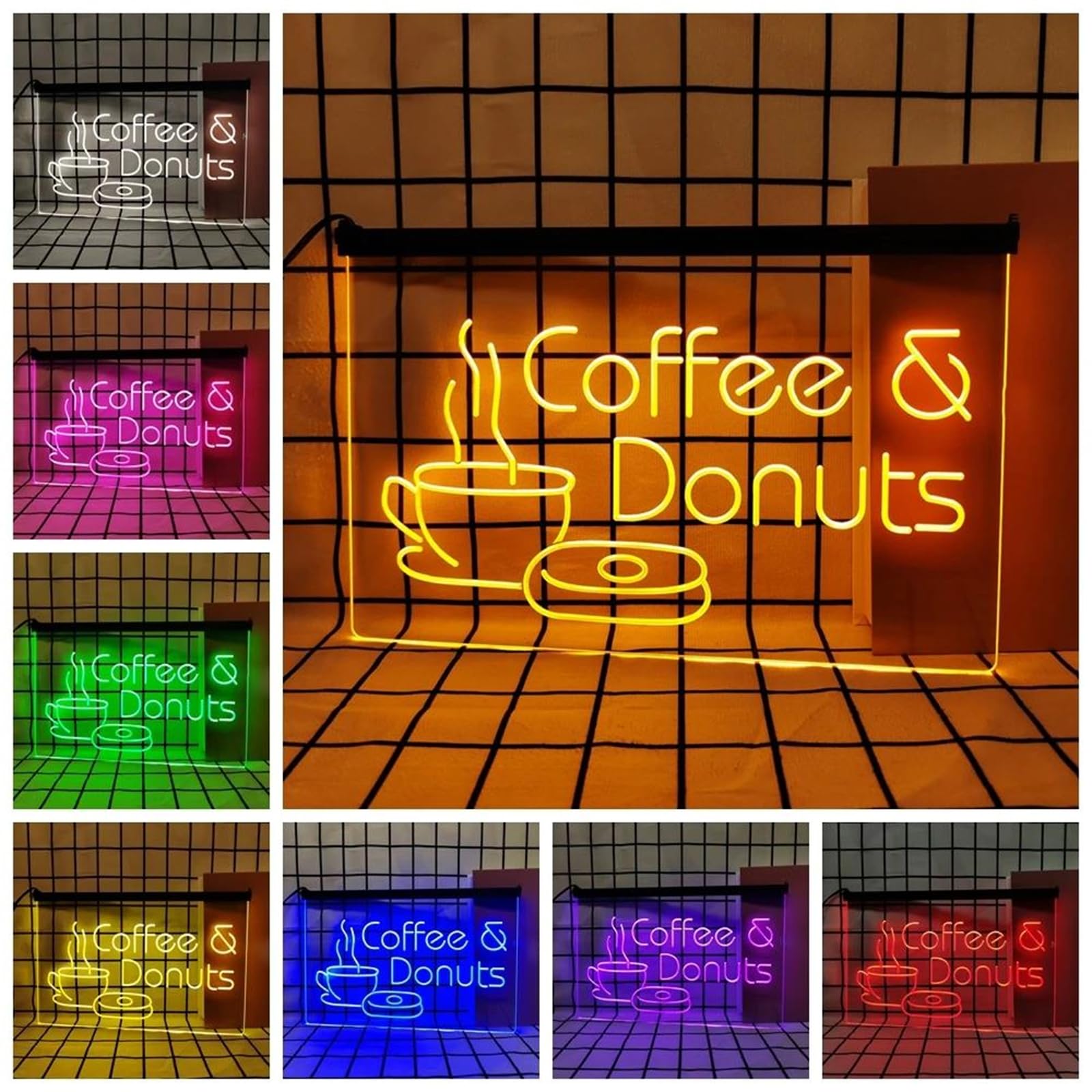 Coffee & Donuts Letrero De Neón Regulable RGB De 24 Teclas para Decoración De Pared, Letrero De Luz De Neón LED De Café Y Donas Alimentado por USB para Restaurante De Té,60x40cm