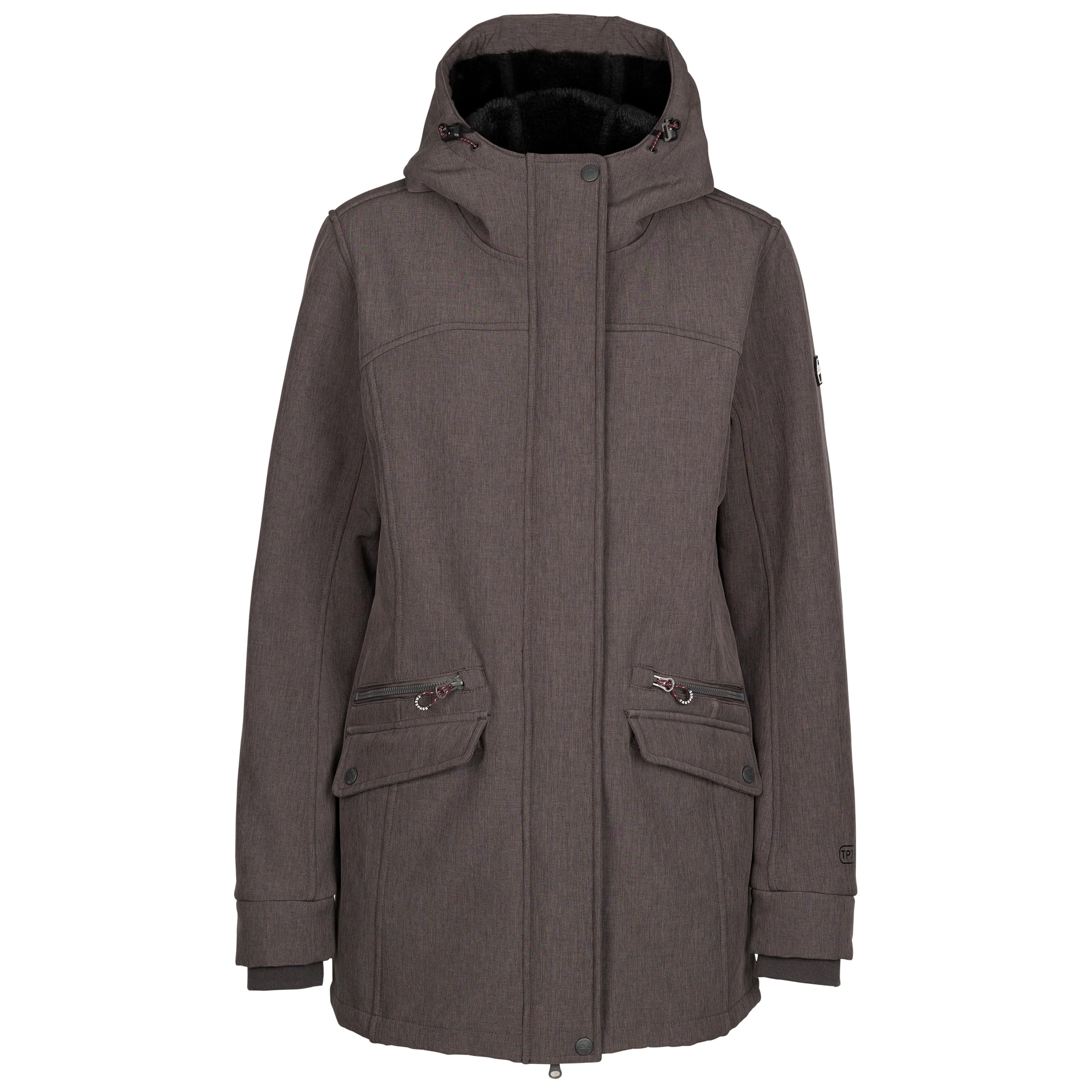 Trespass Women's Dark Grey Marl Softshell Jacket Long Length With Grown On Hood Anza Size 18