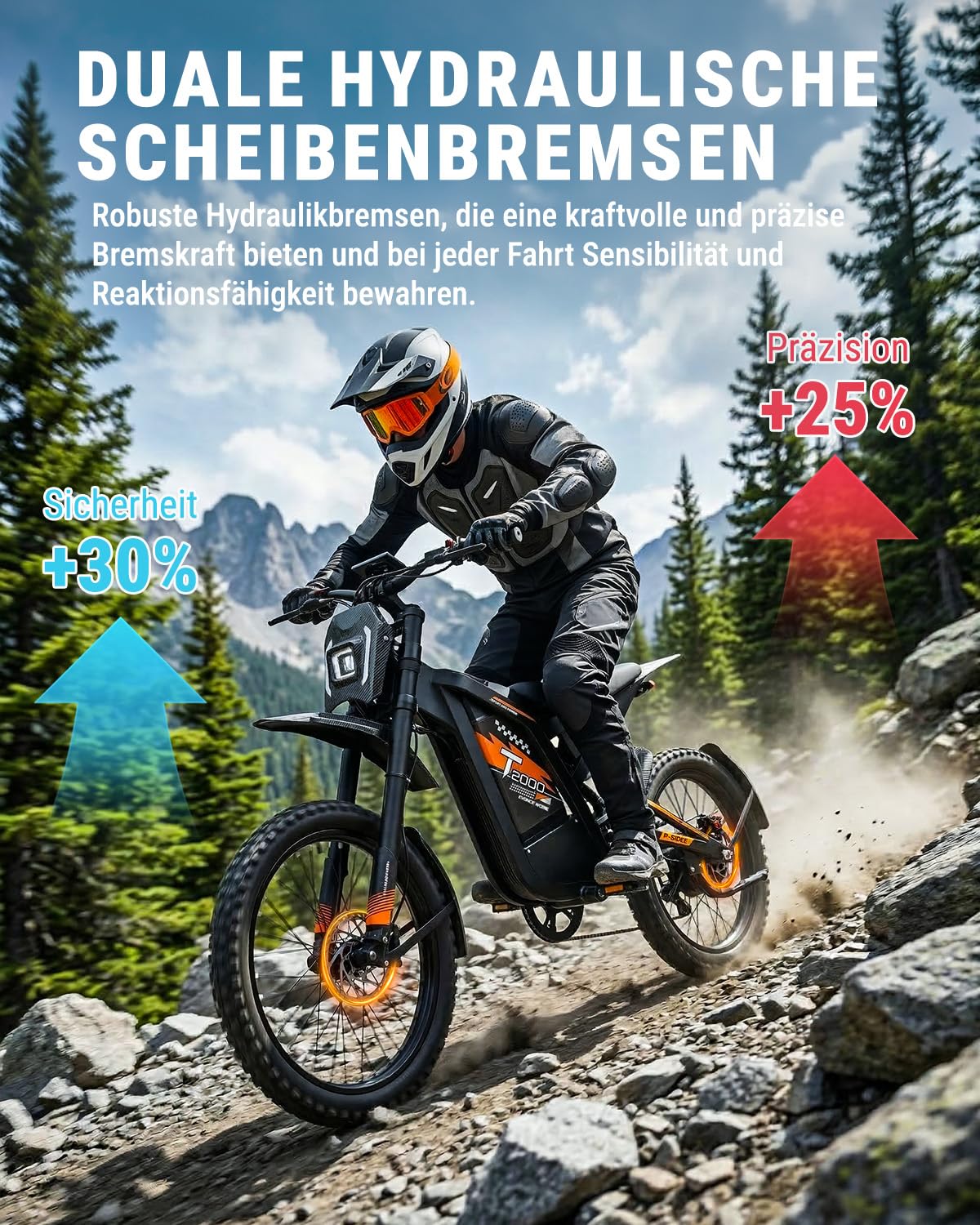 OUXI 2000 Offroad E-Bike Dirtbike Elektrofahrrad, 150Nm Drehmoment, 48V 30Ah Akku, 25 Zoll Reifen, Hydraulische Scheibenbremsen, Vollfederung, mit Blinker, E-Motocross