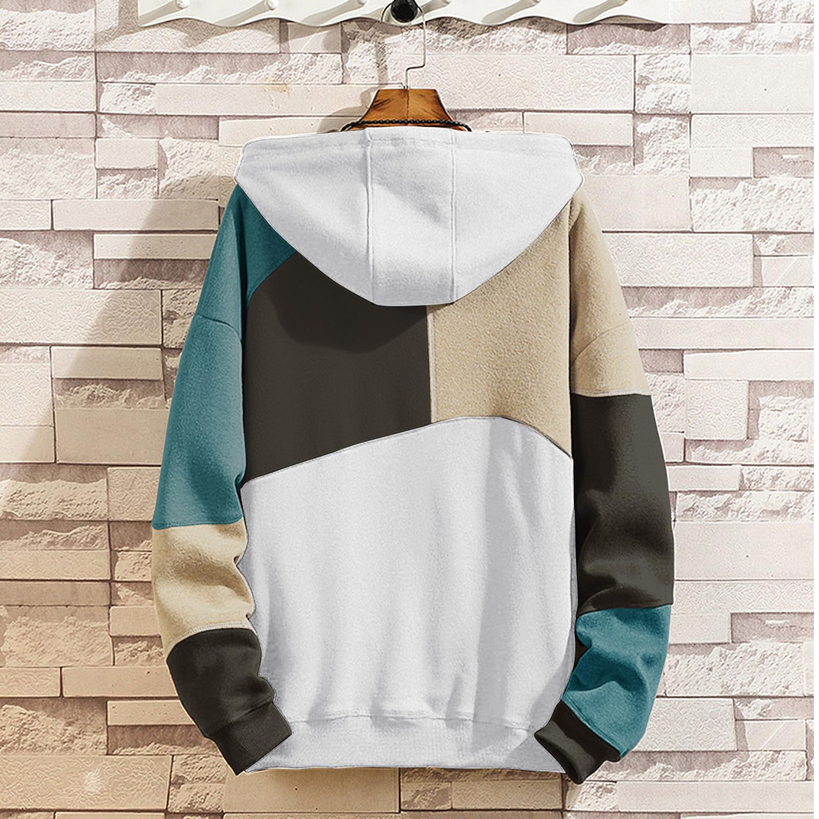 Felpa da Uomo con Cappuccio Techwear Hip Hop Unisex Streetwear Patchwork Jumper Sportiva Maglia