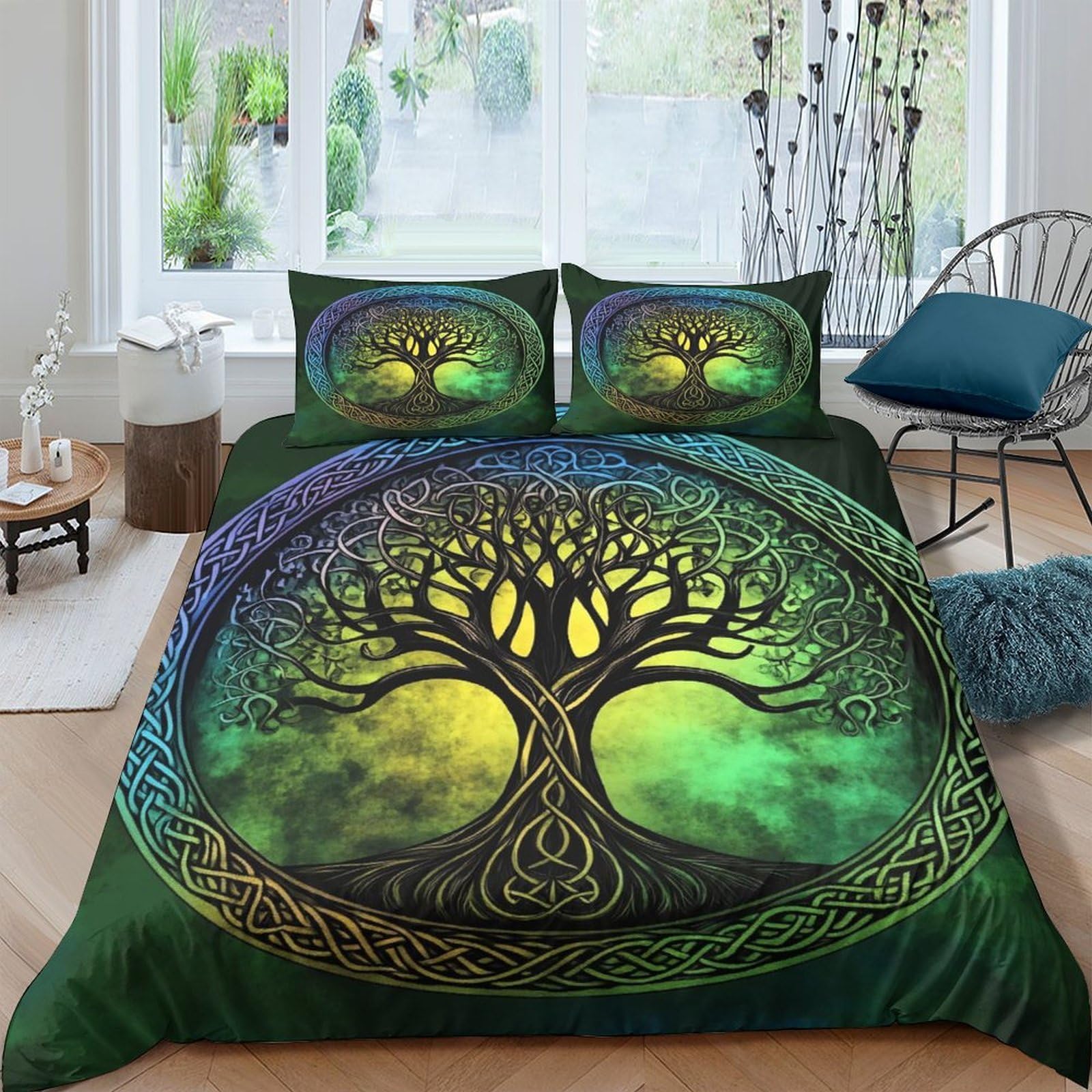 Ctjqhvkz Style-1 3D Printed Celtic Tree Fitted Sheet Microfiber Forest Green Art Mattress Cover Non Slip For Bedroom Guest Room Single（135X200cm）