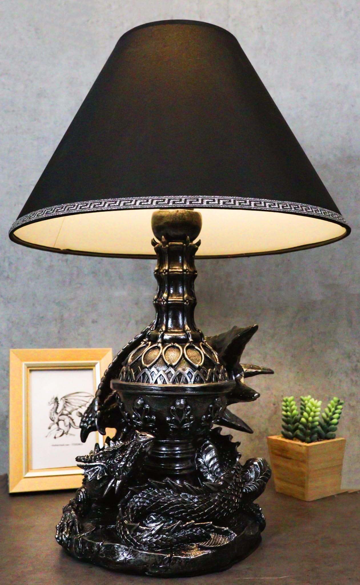 Ebros Climbing Dual Gothic Dragon Lamp Statue Desktop Lighting