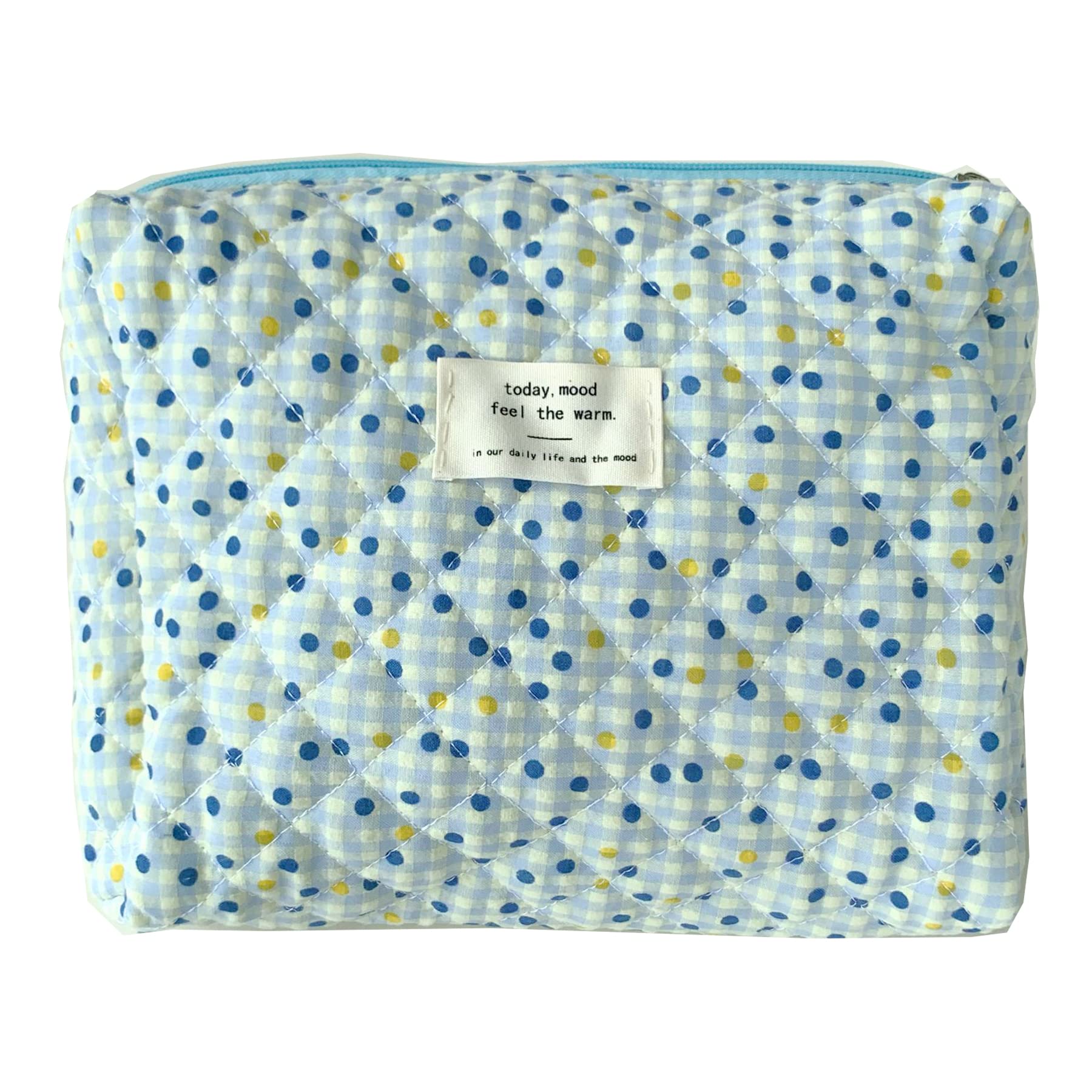 Makeup Bag Cotton Bule Dot Cosmetic Bag Pink Green Makeup Pouch Travel Toiletry Bag Organizer Cute Makeup Brushes Storage Bag for Women Girls