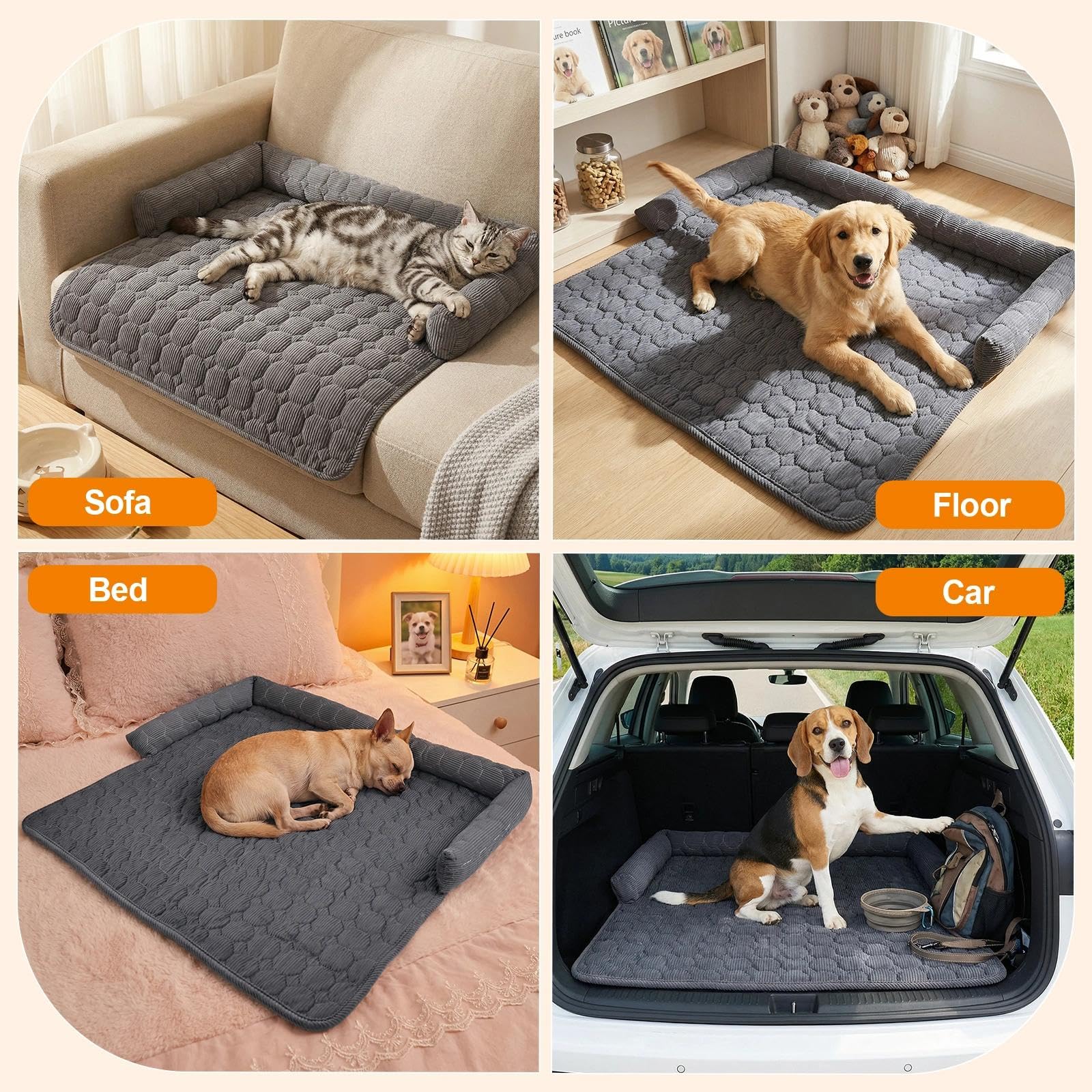 Panier Chien Panier Chien Dehoussable Lavable Protection pour Canapé, Coussin AntidéRapant pour Chiens De Grande, Moyenne Et Petite Taille, Chat, 75 X 75 Cm,Gris Foncé