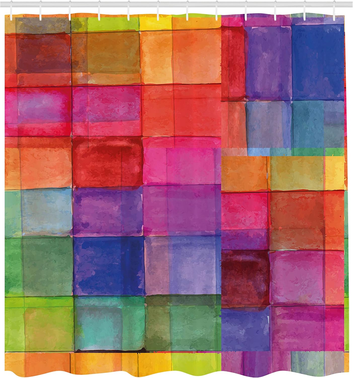 Ambesonne Abstract Shower Curtain, Rainbow Colored Geometric Square Shaped Blurry Effects Watercolor Design, Cloth Fabric Bathroom Decor Set with Hooks, 105" Extra Wide, Multicolor