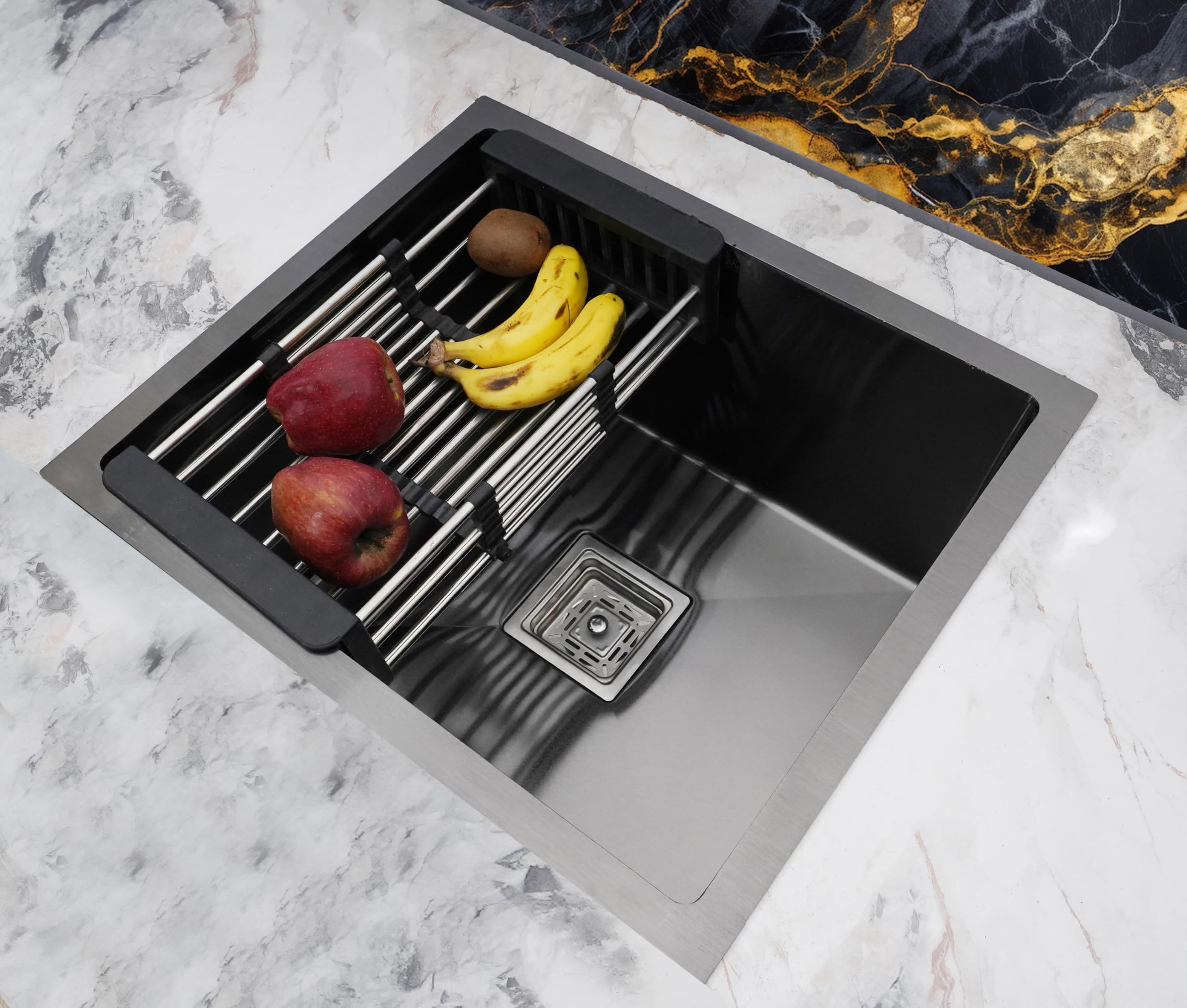 BOWLS & MORE | 18" x 16" x 10" Matte Black Handmade Kitchen Sink | Single Bowl 304 Grade Stainless Steel Kitchen Sink with Adjustable Steel basket, Soap Dispenser and SS coupling Set | (Black) (B0CL9WKSSF) Amazon Price History, Amazon Price Tracker
