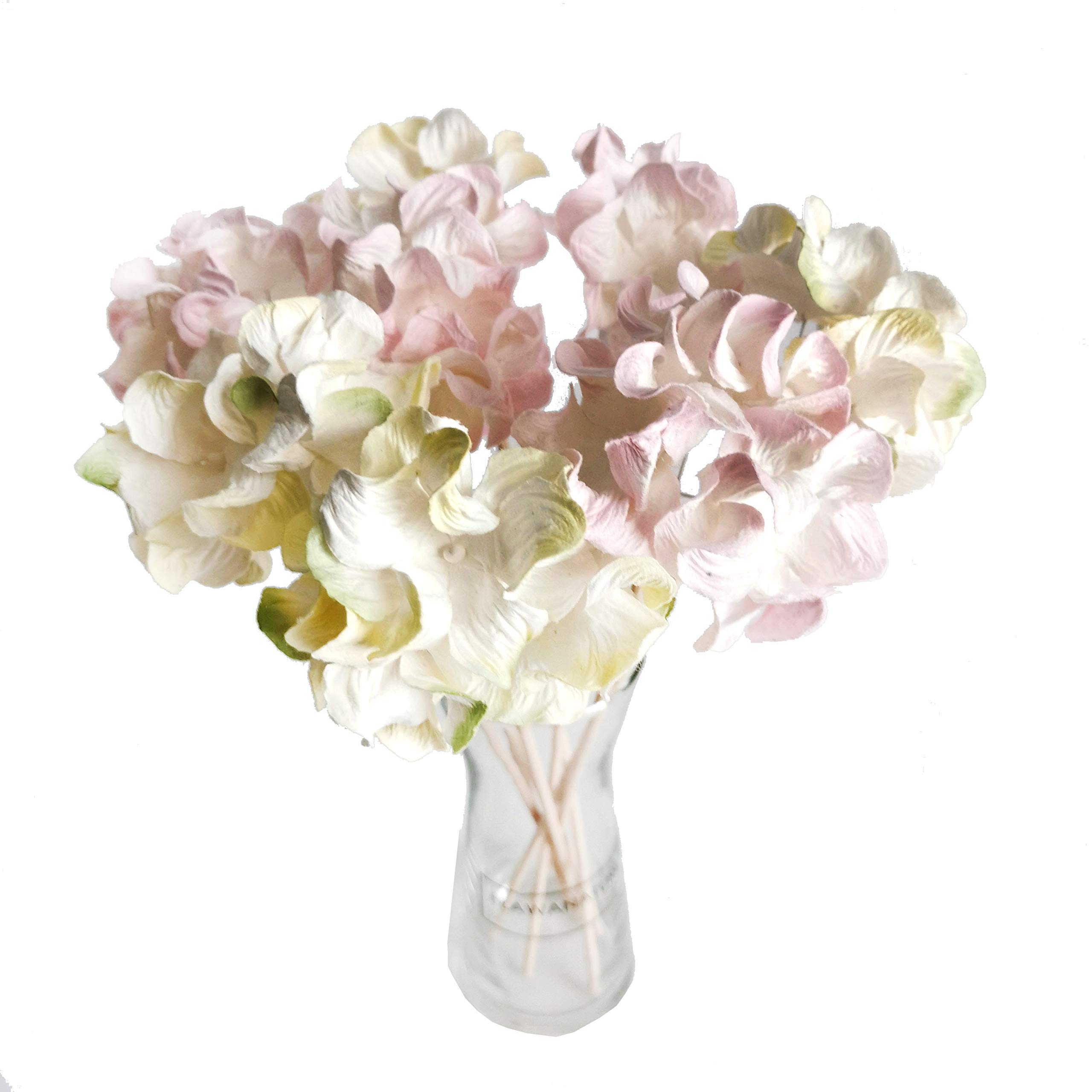 8 Pastel Pale PinkYellow Hydrangea Mulberry Paper Flower reed Diffuser for Home Fragrance Aroma Oil by Plawanature