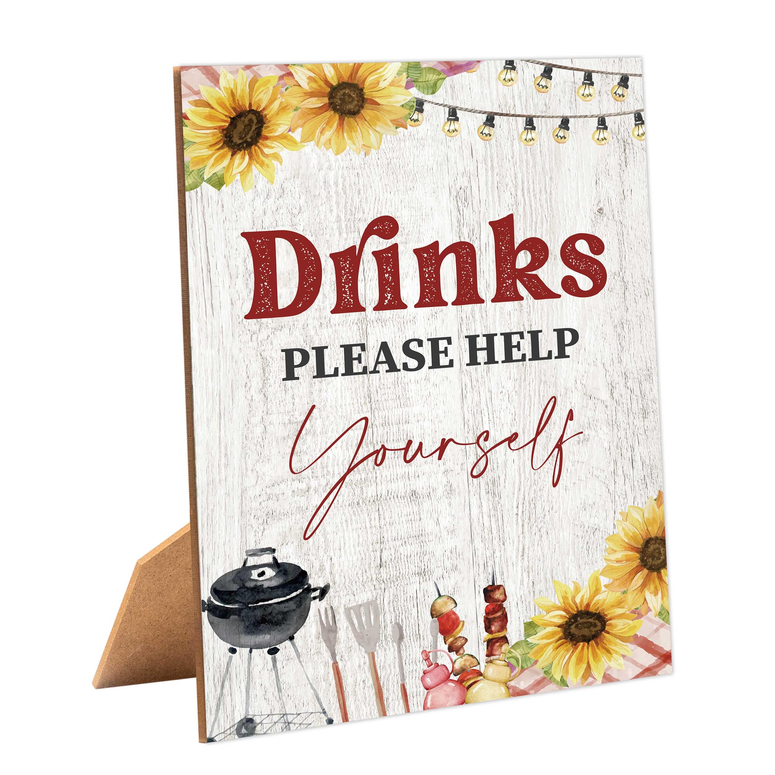 BBQ Drinks Sign for Baby Shower, 1 Pack Wooden Sign with Stand Tabletop Decor, Backyard Baby Shower Decoration, Gender Neutral Party Supplies - WGD35