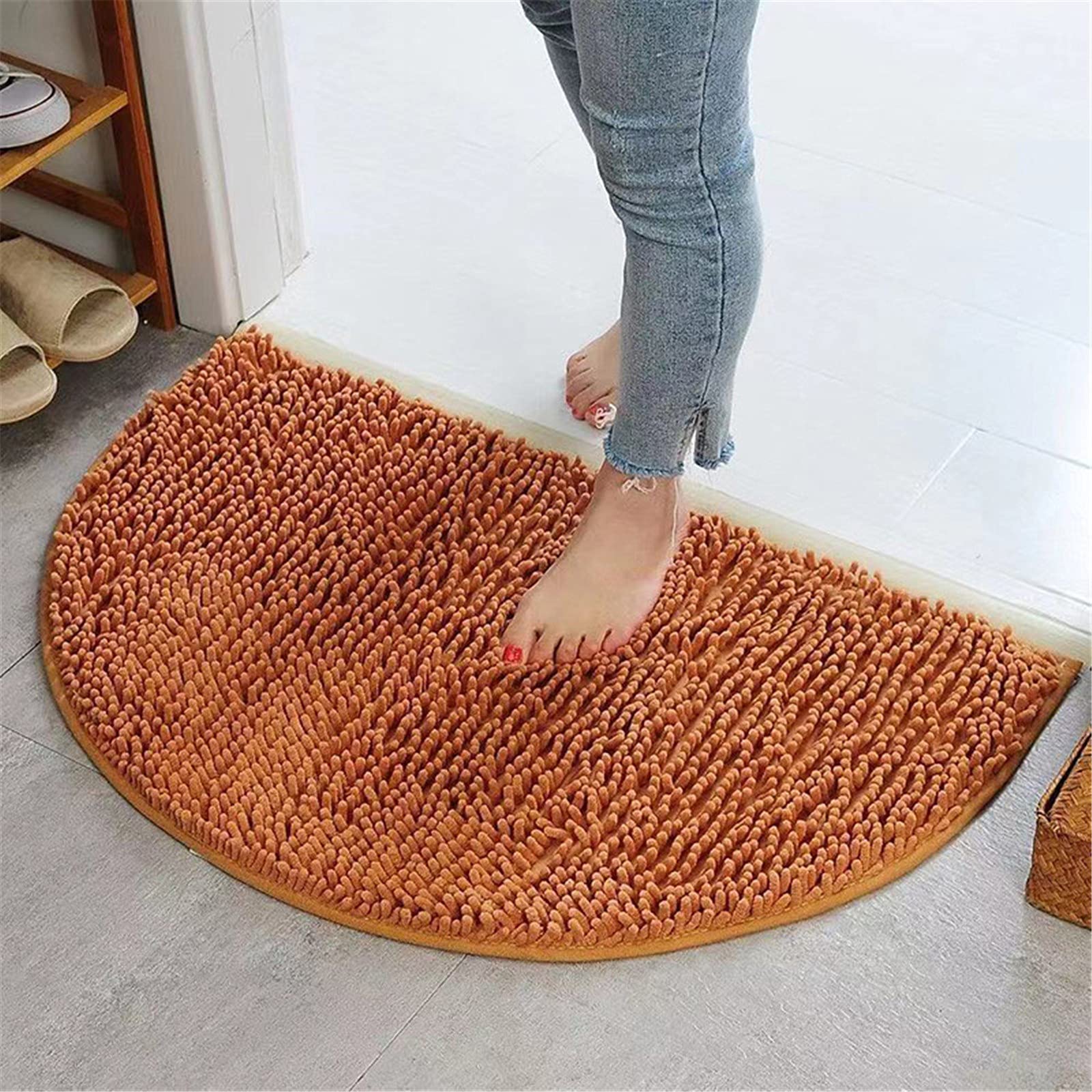 Half Round Bathroom Rugs Half Circle Bath Mat Soft Microfiber Chenille Bath Mats for Bathroom Kitchen Non-Slip Floor