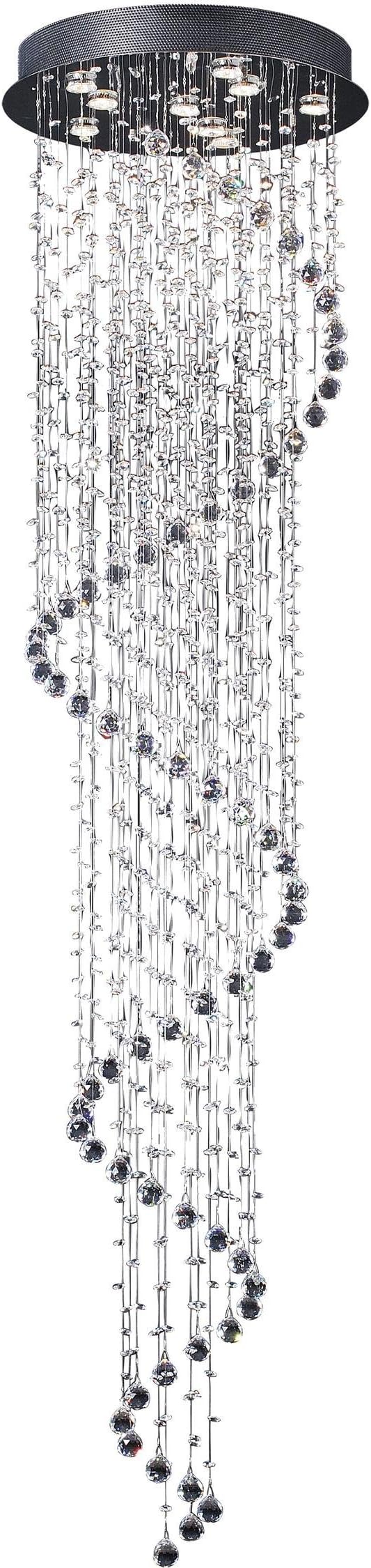 Linght D24" X H138" Round Modern Spiral Rain Drop Design Crystal Chandelier for Tall Ceiling,Stairs etc