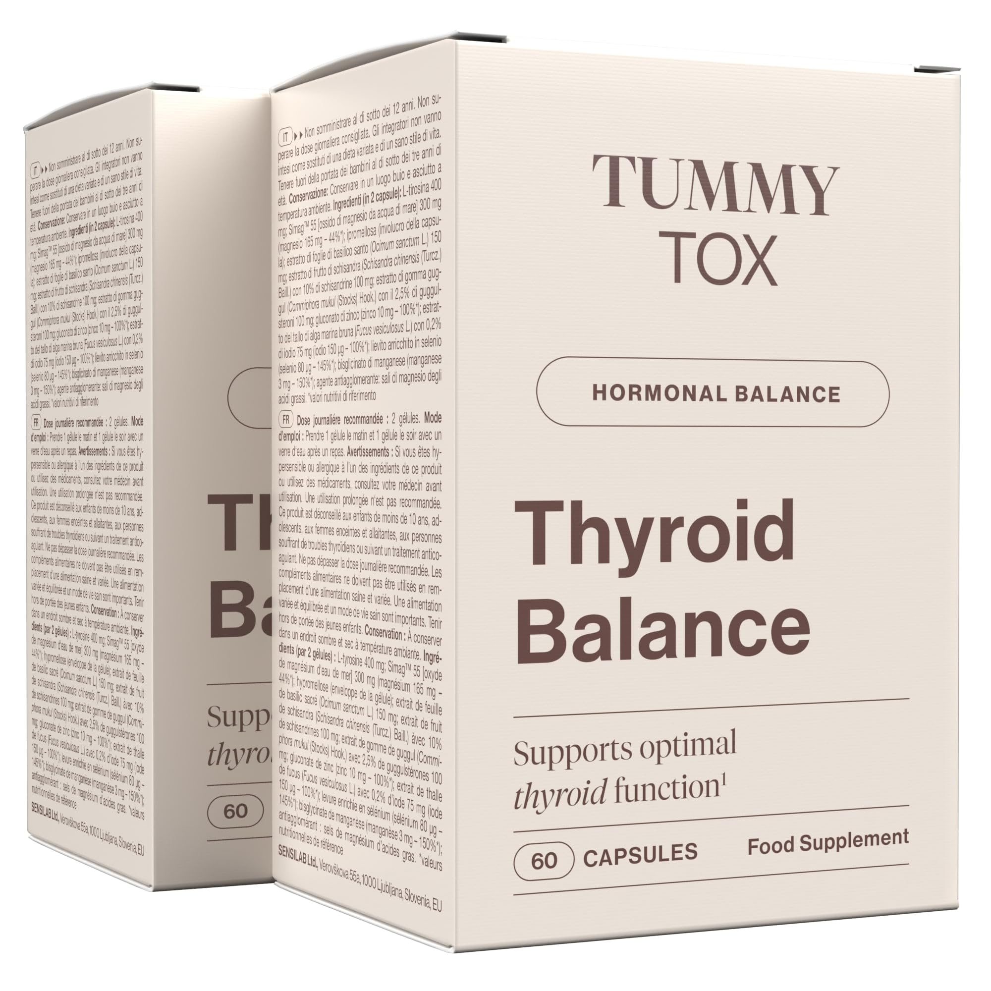 Thyroid Support Supplement, L tyrosine, Iodine, Selenium, Holy Basil, Schisandra, Zinc, Magnesium, 120 Capsules for Hormone Balance, Thyroid Balance by Tummy Tox