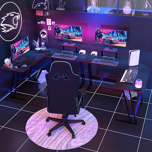 Miniatura 4 de Shahoo Escritorio para juegos en forma de L, mesa de esquina para computadora de 51 pulgadas con soporte grande para monitor y superficie de fibra