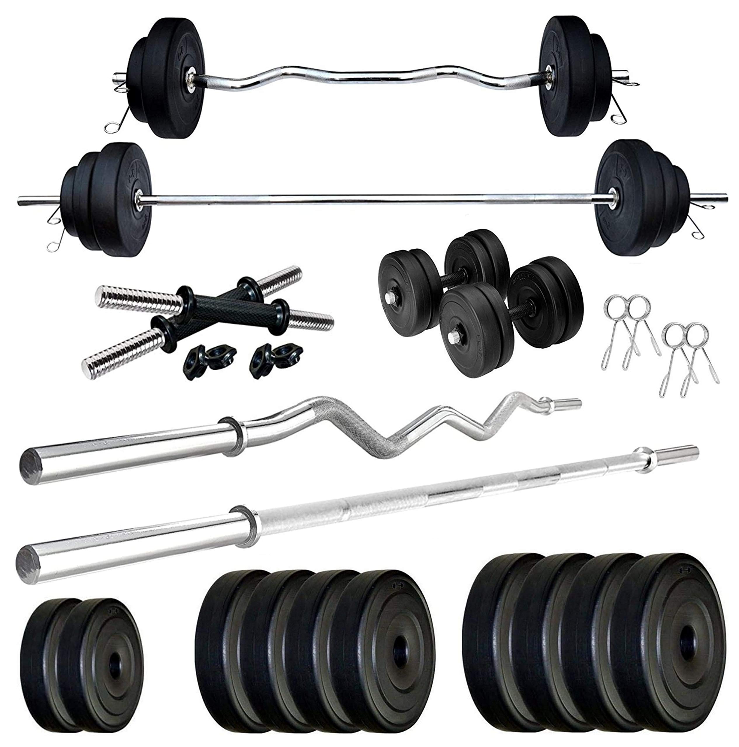 Rockfit 8kg-100kg PVC Weight with 3Ft Curl Rod and 5Ft Straight Rod Home Gym Combo (12) | Gym Equipment for Home Gym Workout Weight Lifting Strength Training & Exercise Fitness Gym Accessories