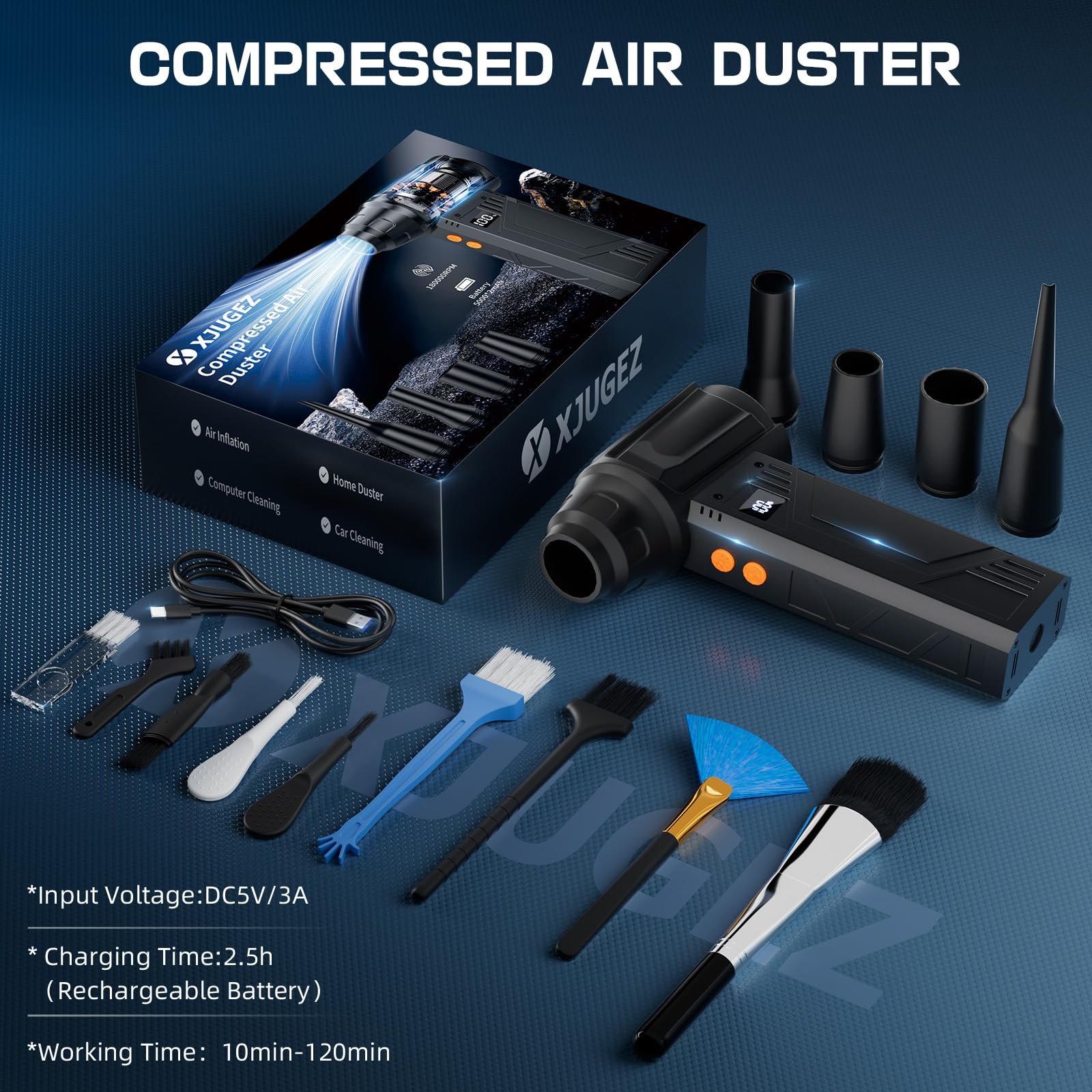 Aria Compressore Elettrico Rimuovi Polvere,4 Velocità 180000RPM Soffiatore a Batteria con 2 Luce LED&4 Ugelli,Mini Compressore Aria per Auto,Laptop,Tastiera Sostituisce Aria Compressa Spray